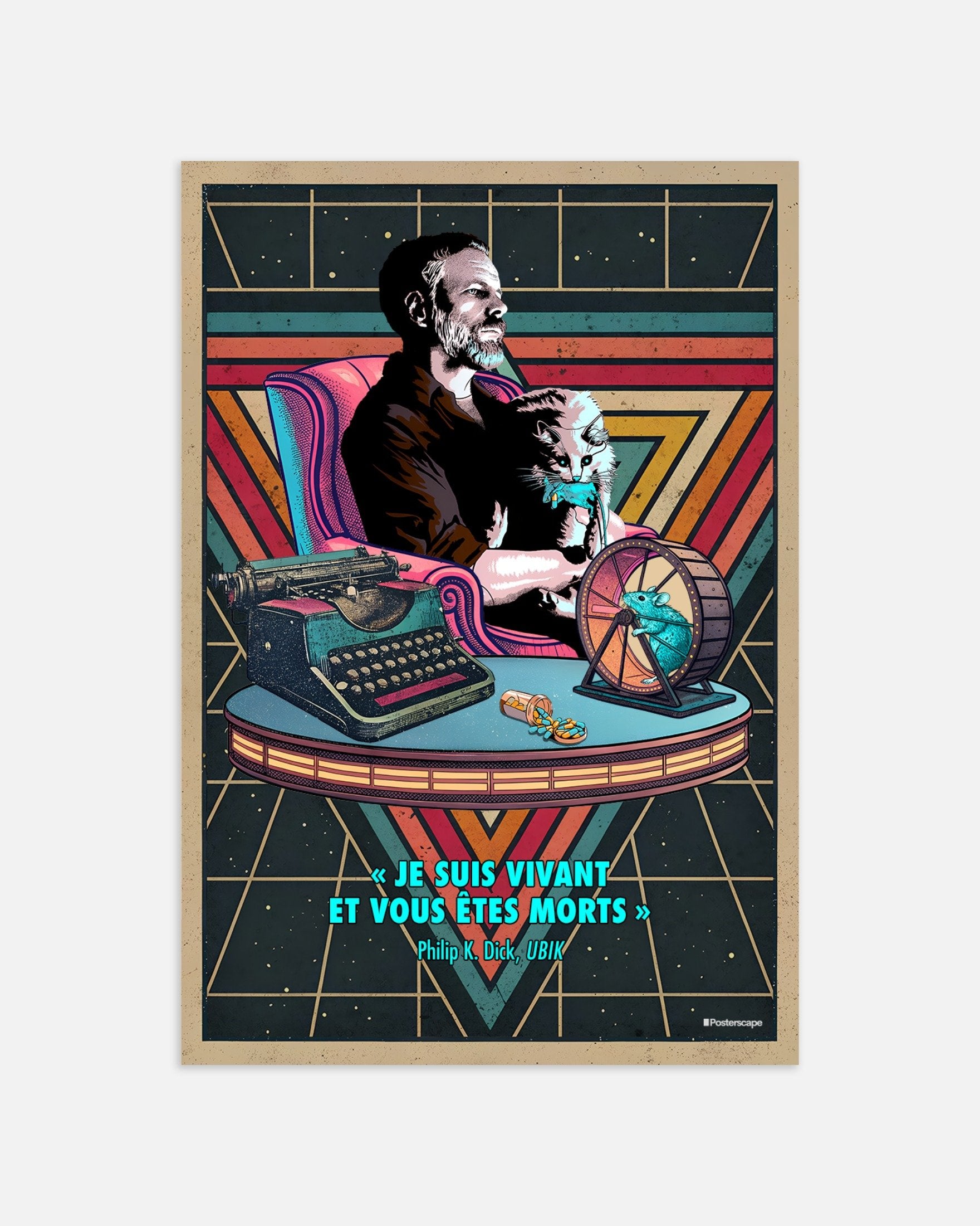 Philip K. Dick Poster - „Ich bin lebendig und du bist tot“ - Retro Sci-Fi Plakat