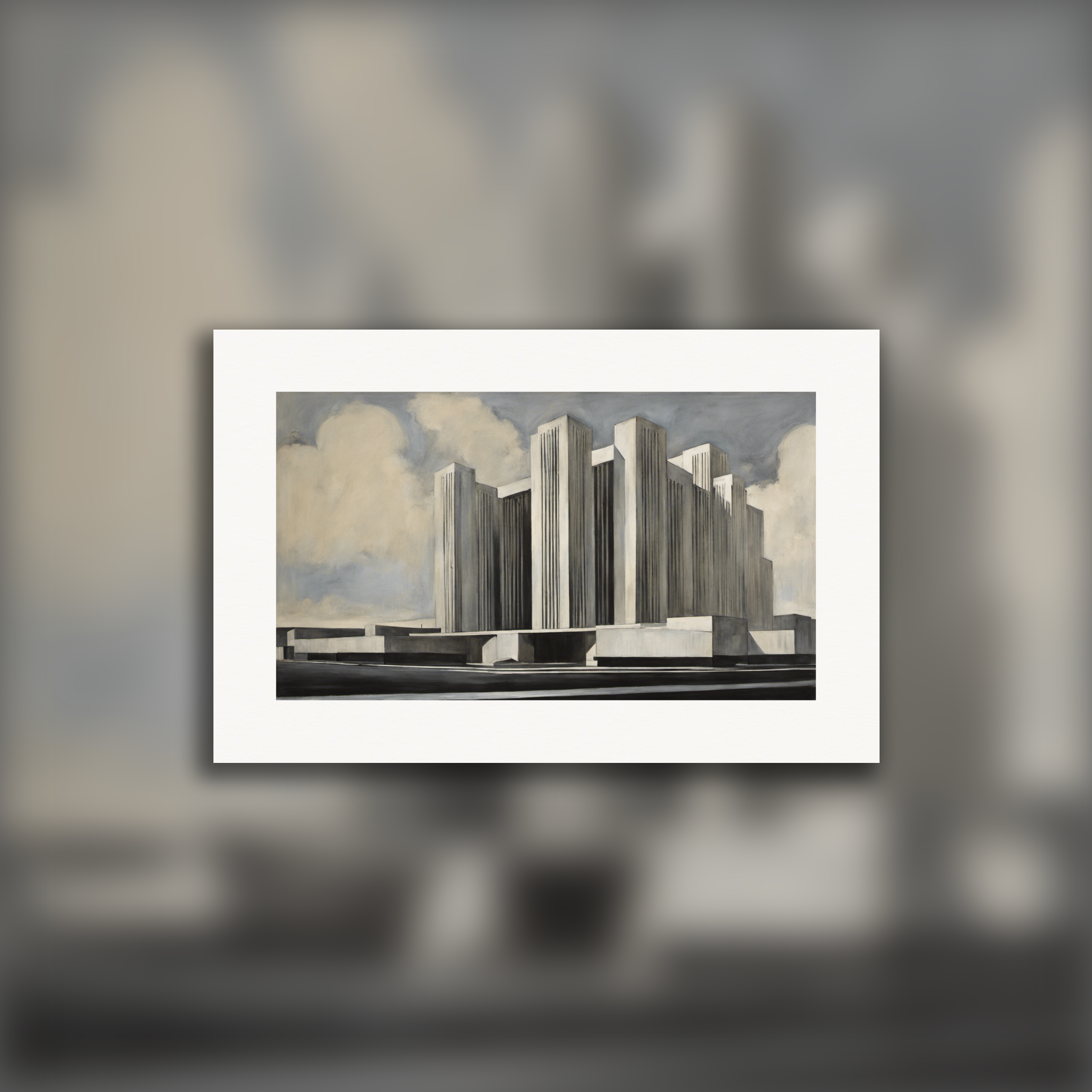 Expressionistische Porträts mit androgynem Stil aus den USA des frühen 20. Jahrhunderts, kombiniert mit markanter brutalistischer Architektur- posters