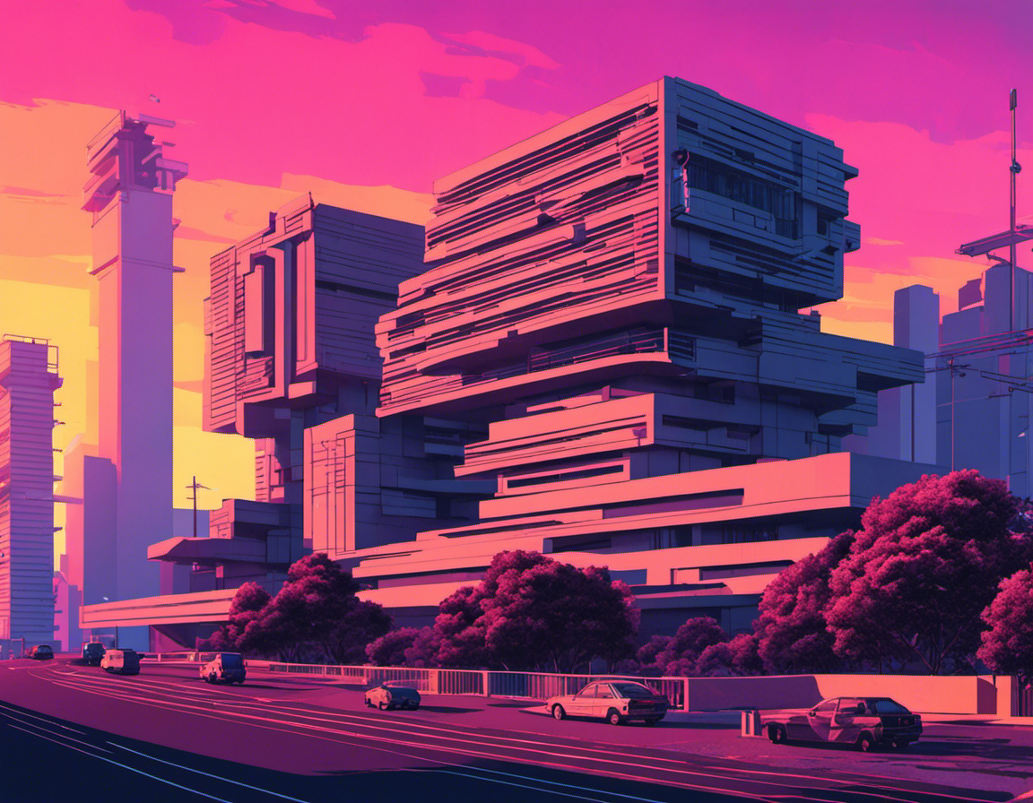 Vaporwave trifft auf brutalistischen Baustil – poster für moderne österreichische Wohnräume