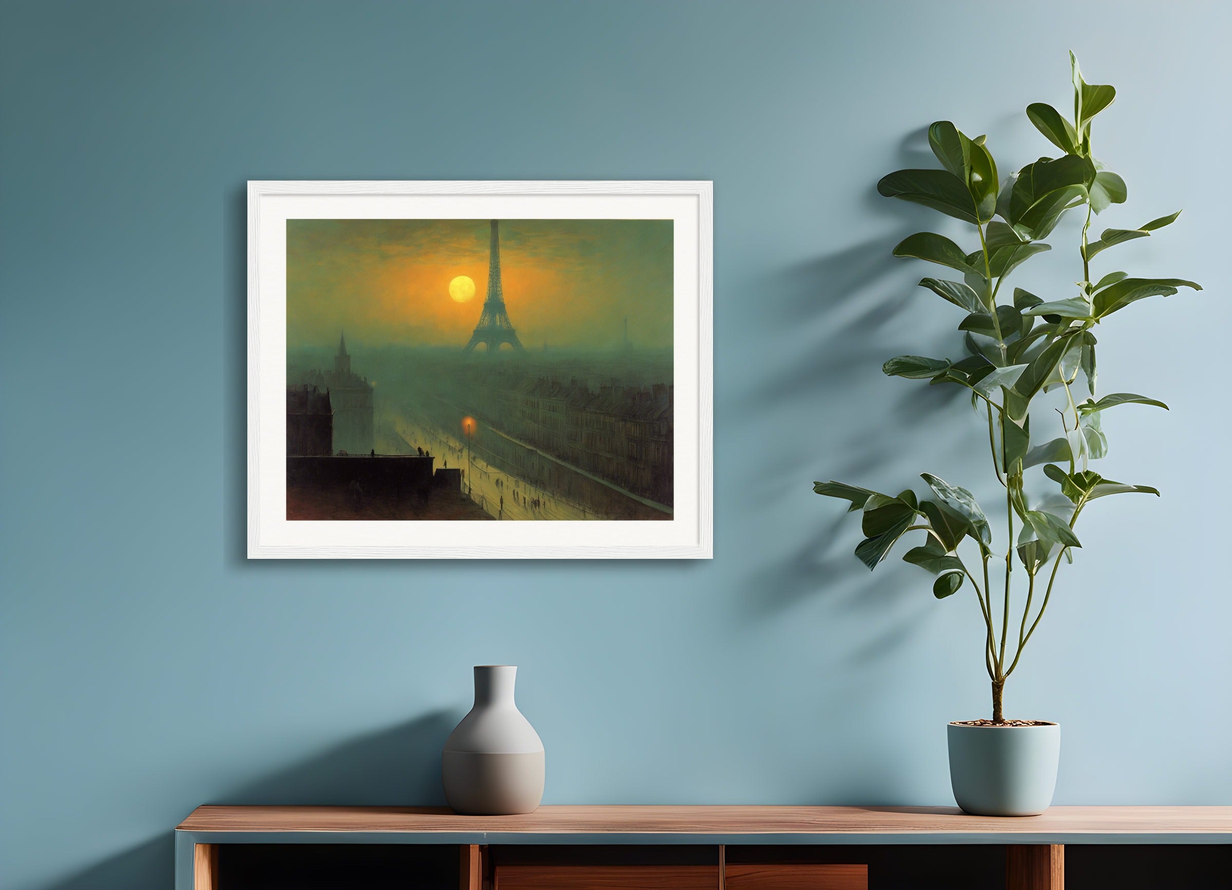 Poster with wood frame: Illustration of deinforced, atmospheric, dark and mystical band illustration,