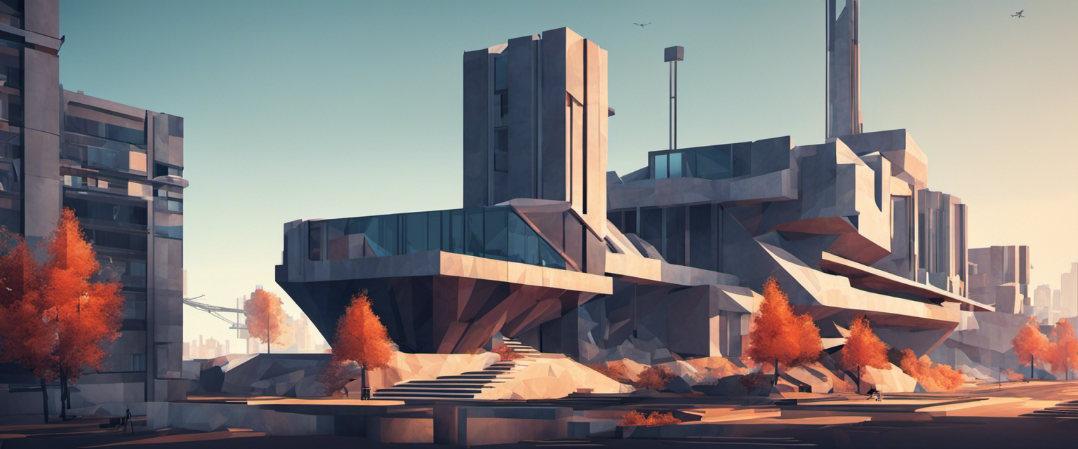 Low-Polygon, brutalistische futuristische Stadt - poster