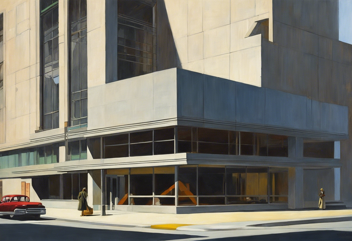 Amerikanisches Kunstwerk aus dem 20. Jahrhundert im realistischen Stil mit brutalistischer Bauweise – poster