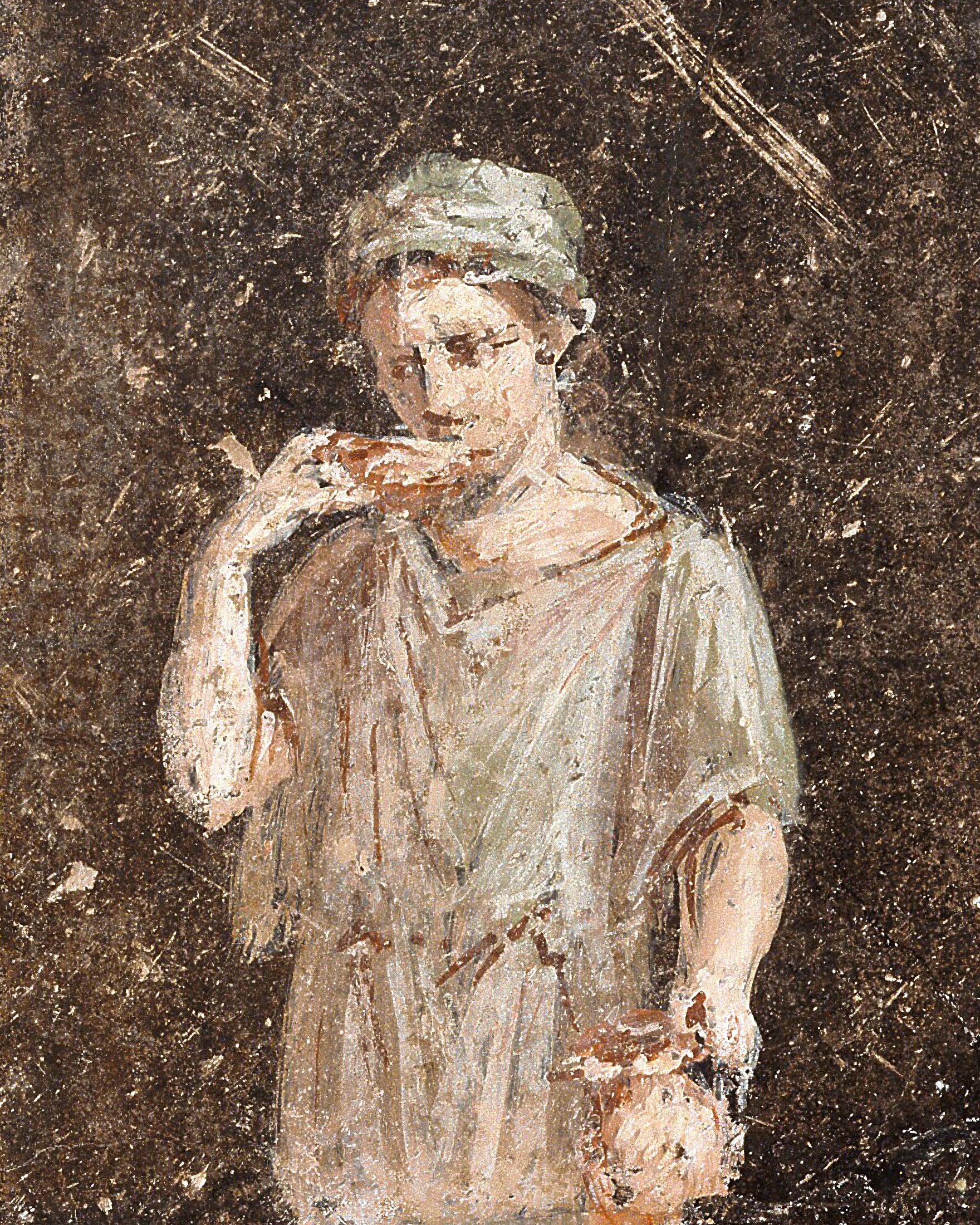 Römisches Freskenstück mit Frau auf dem Balkon – Wandbild aus der Zweiten Stilperiode als Poster für österreichische Wohnräume