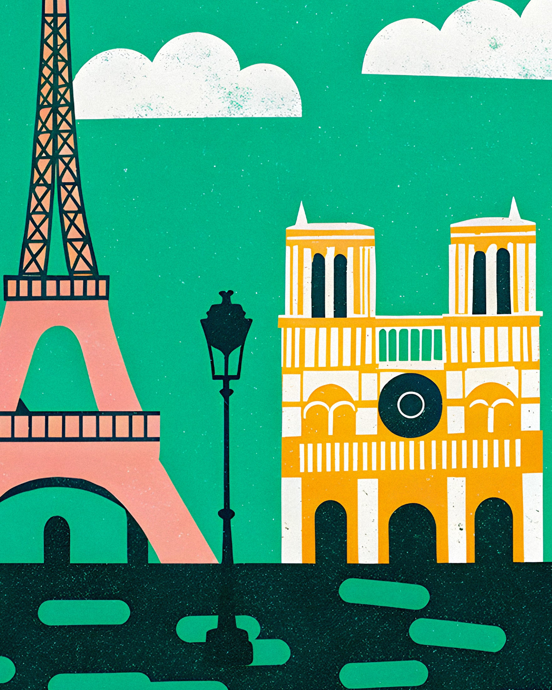 Grafische moderne Illustration vom Eiffelturm & Notre-Dame – Paris poster