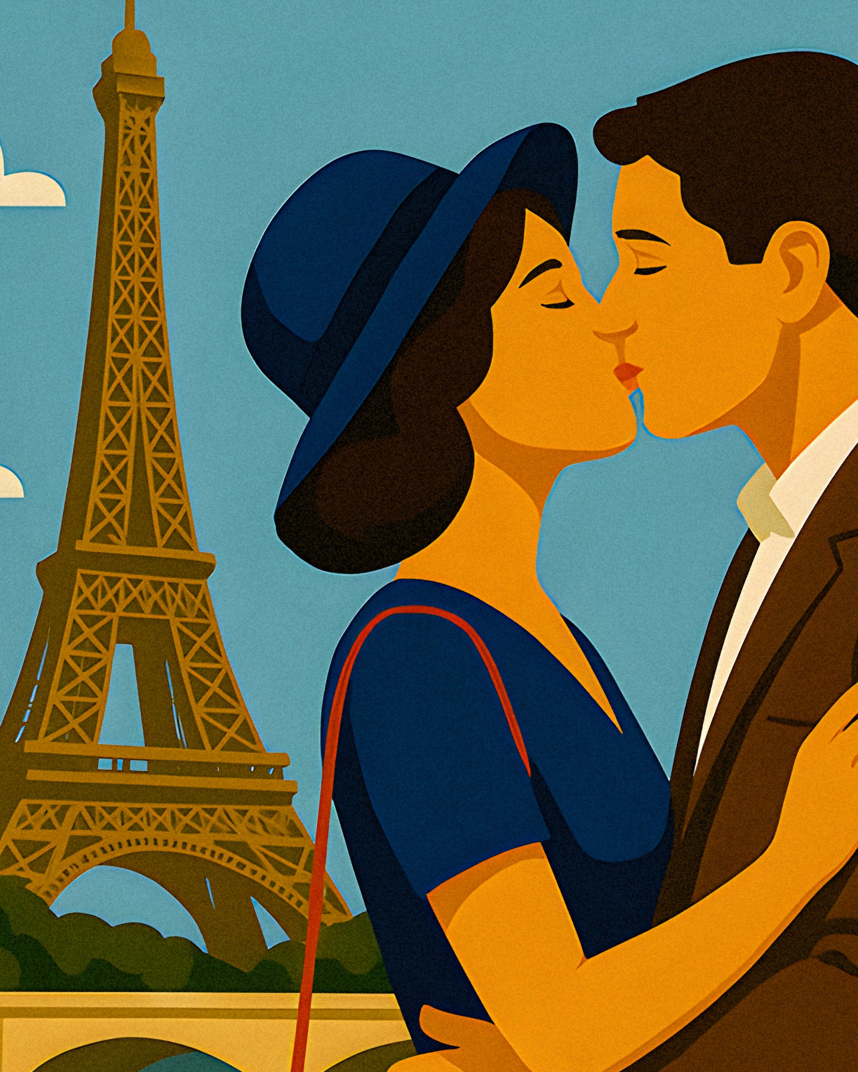 Paris Liebhaber Poster – Romantische Vintage-Illustration im Retro-Stil