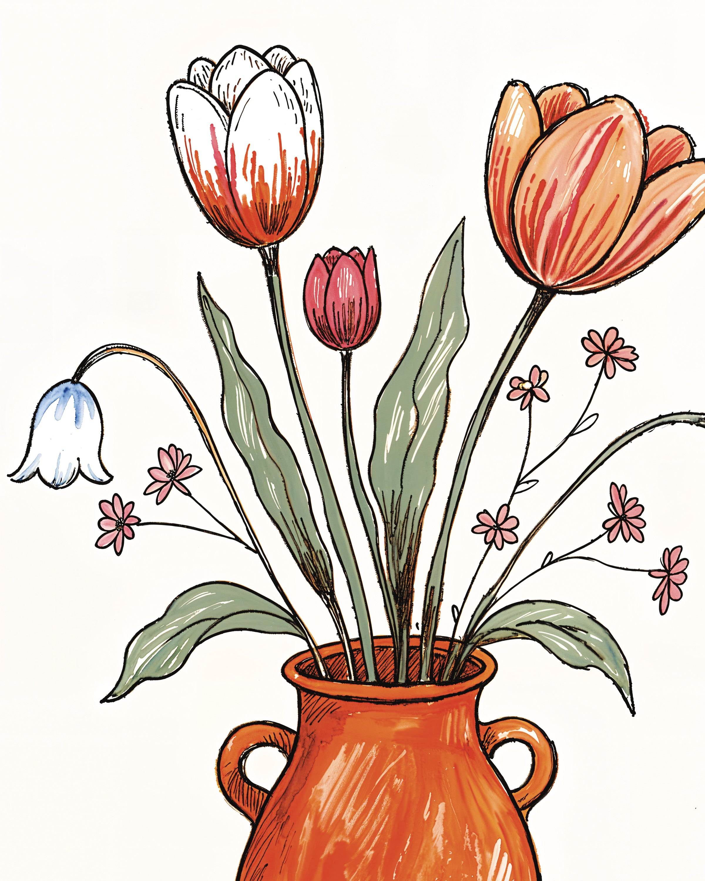 Oster-Tulpen Stillleben in Terrakotta - Poster