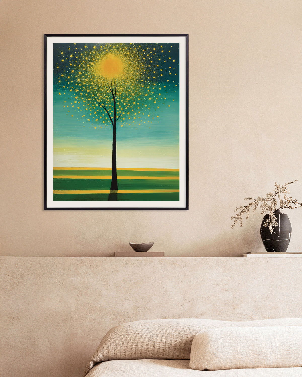 Poster Magischer Baum – Poster im Stil des abstrakten Expressionismus, mit Metallrahmen