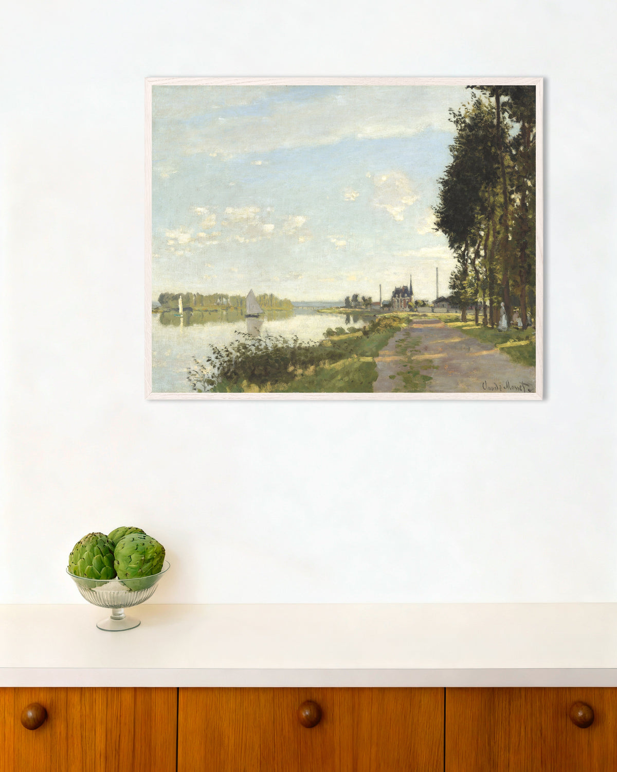 Poster Argenteuil (um 1872) von Claude Monet mit weißem Holzrahmen