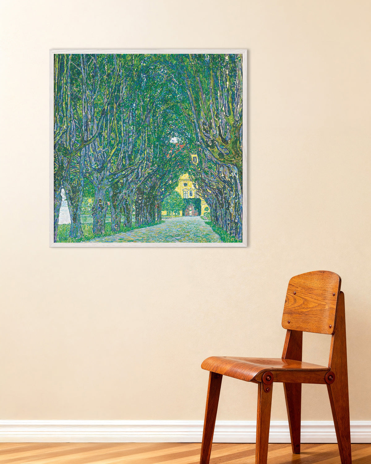 Poster Allee zum Schloss Kammer (1912) von Gustav Klimt mit weißem Holzrahmen