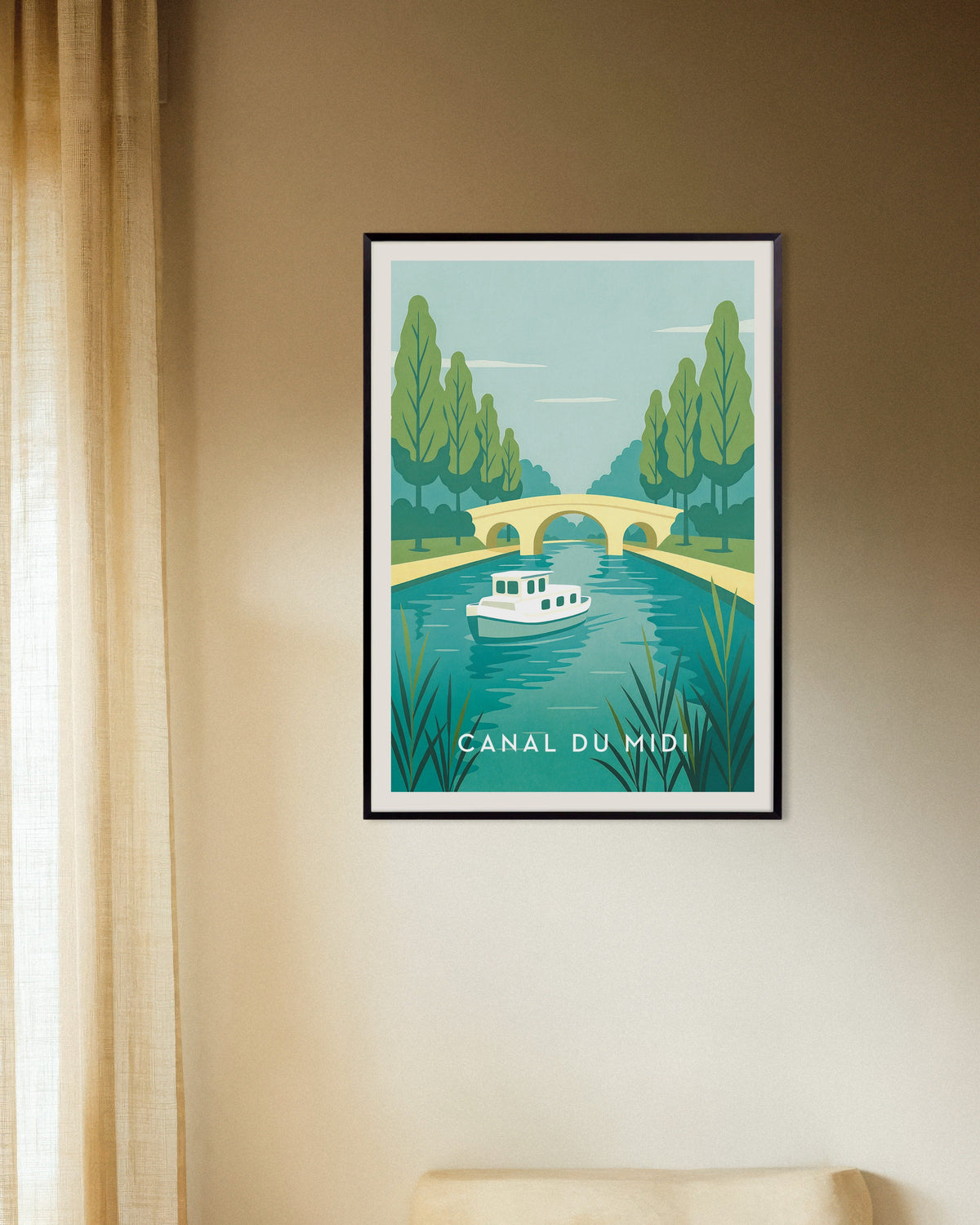 Poster Reiseposter zum Canal du Midi – Französischer Wasserweg mit Metallrahmen