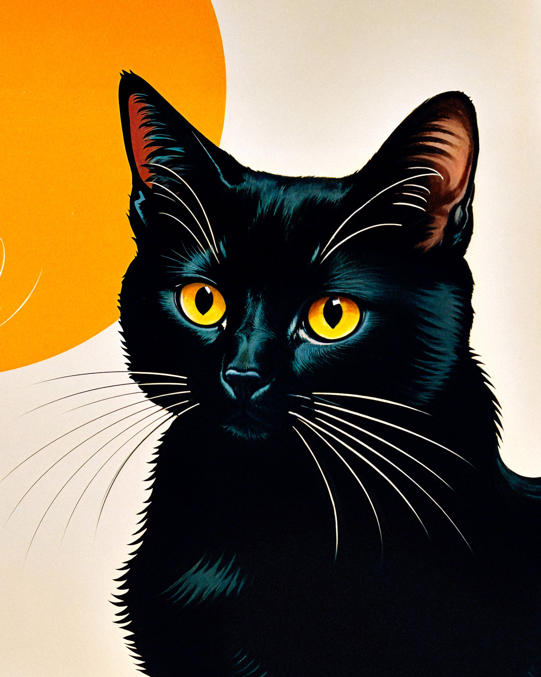 Schwarze Katze mit Kaffee im Retro-Japan-Design