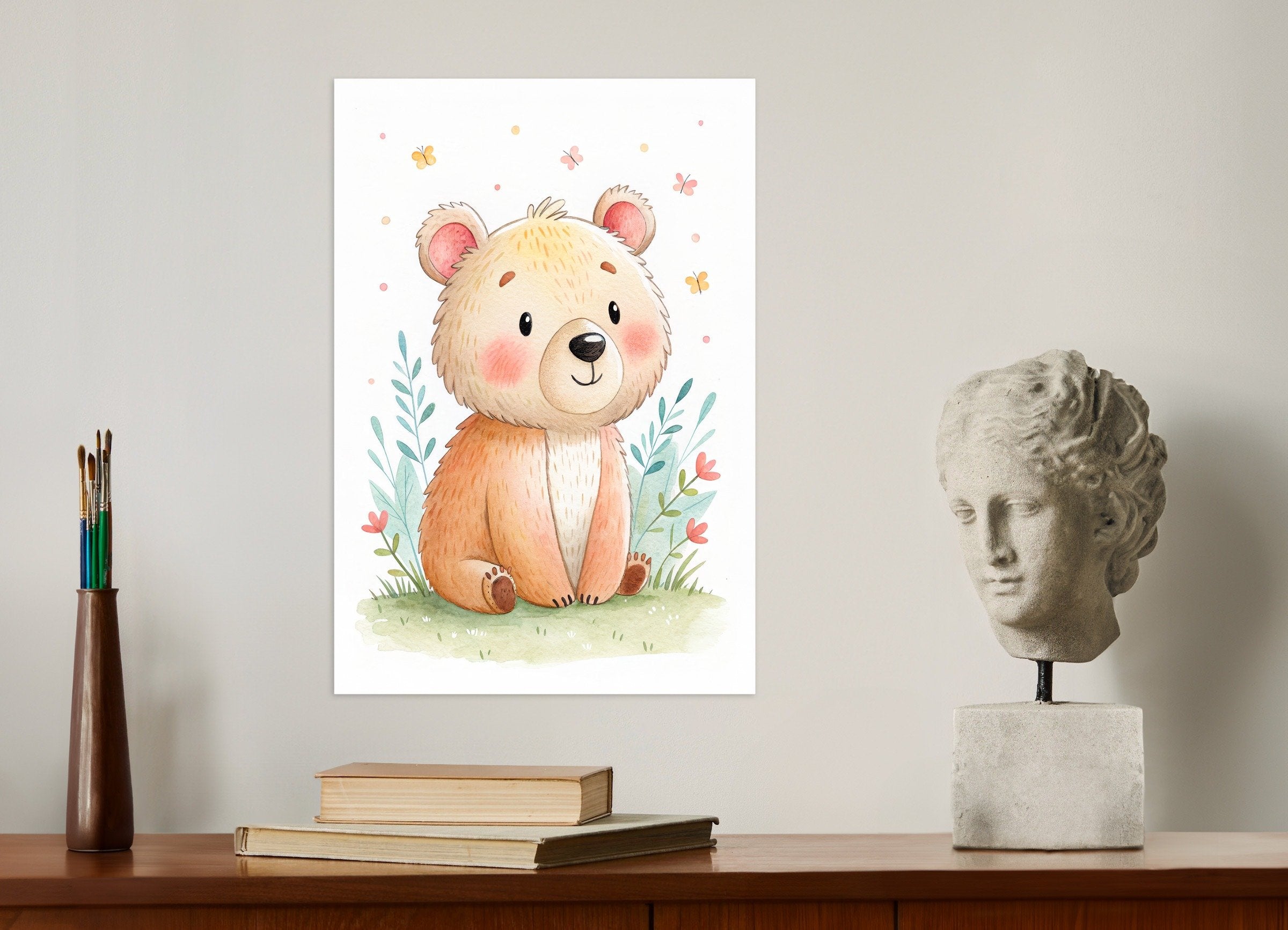 Poster of Cute Bear Poster - Nursery Wall Art with Butterflies