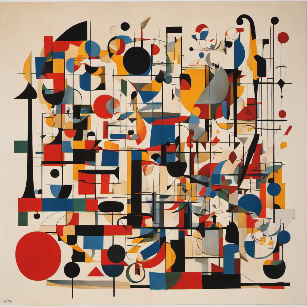 Linien und geometrische Figuren mit schwebenden Formen, verspielte abstrakte Kunst - Poster