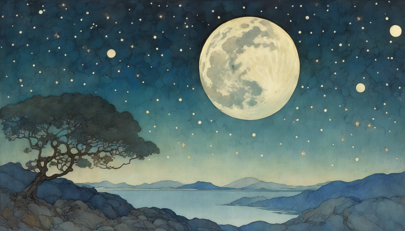 Bezaubernde Illustration, Mond und Sternenhimmel - Poster