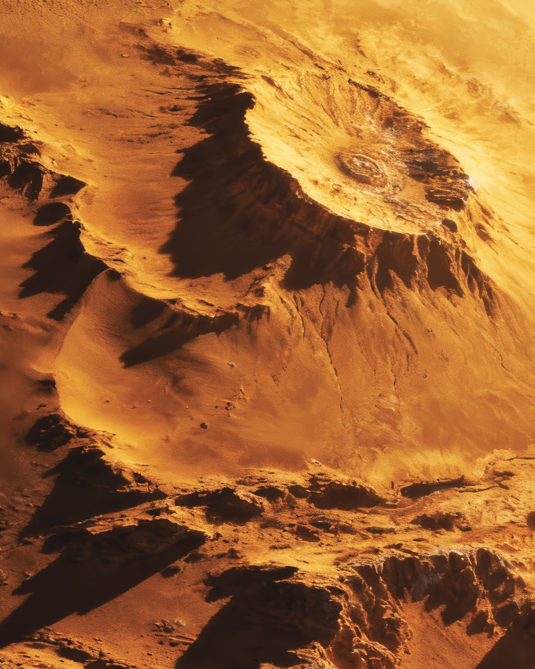 Poster Goldener Planet, futuristische Wüstenlandschaft im Sci-Fi-Stil