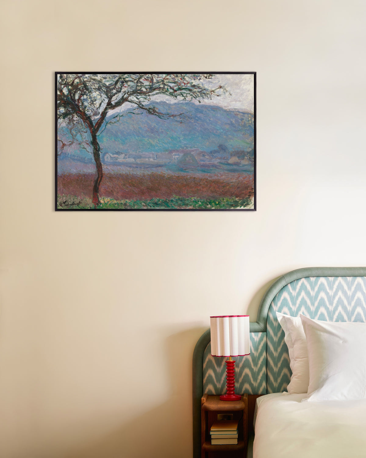 Poster Feld in Giverny (1887) von Claude Monet mit Metallrahmen