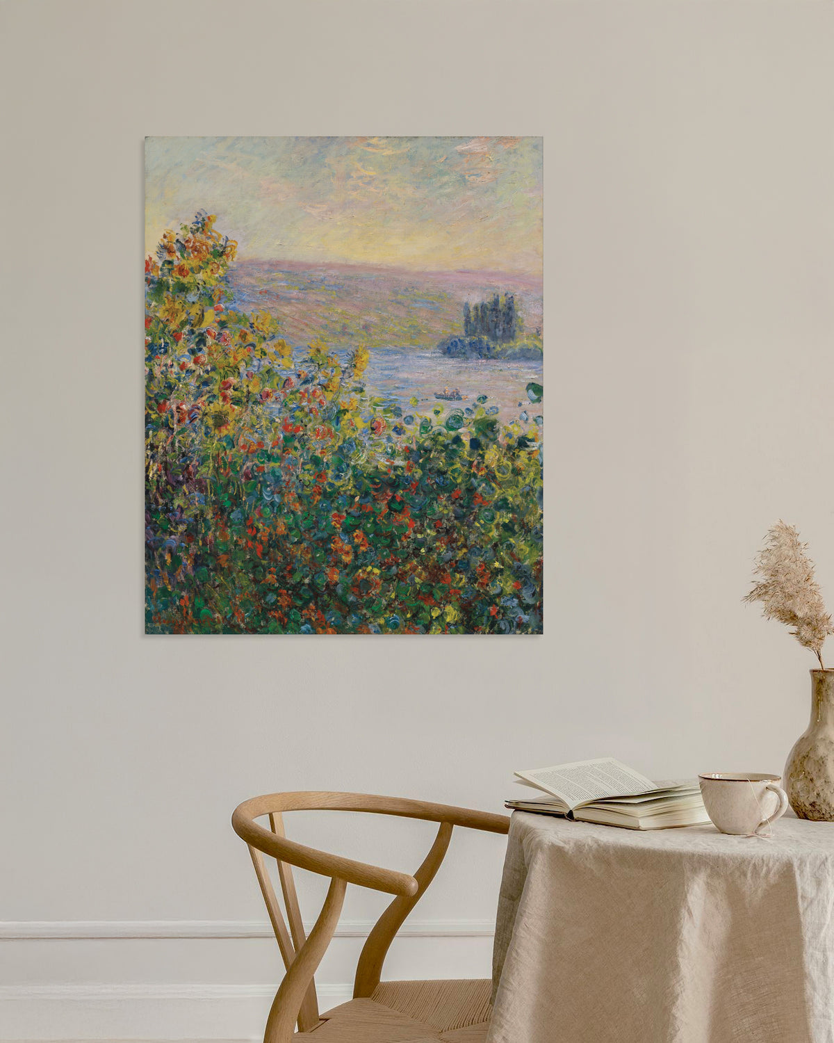 Poster Blumenbeete in Vétheuil (1881) von Claude Monet