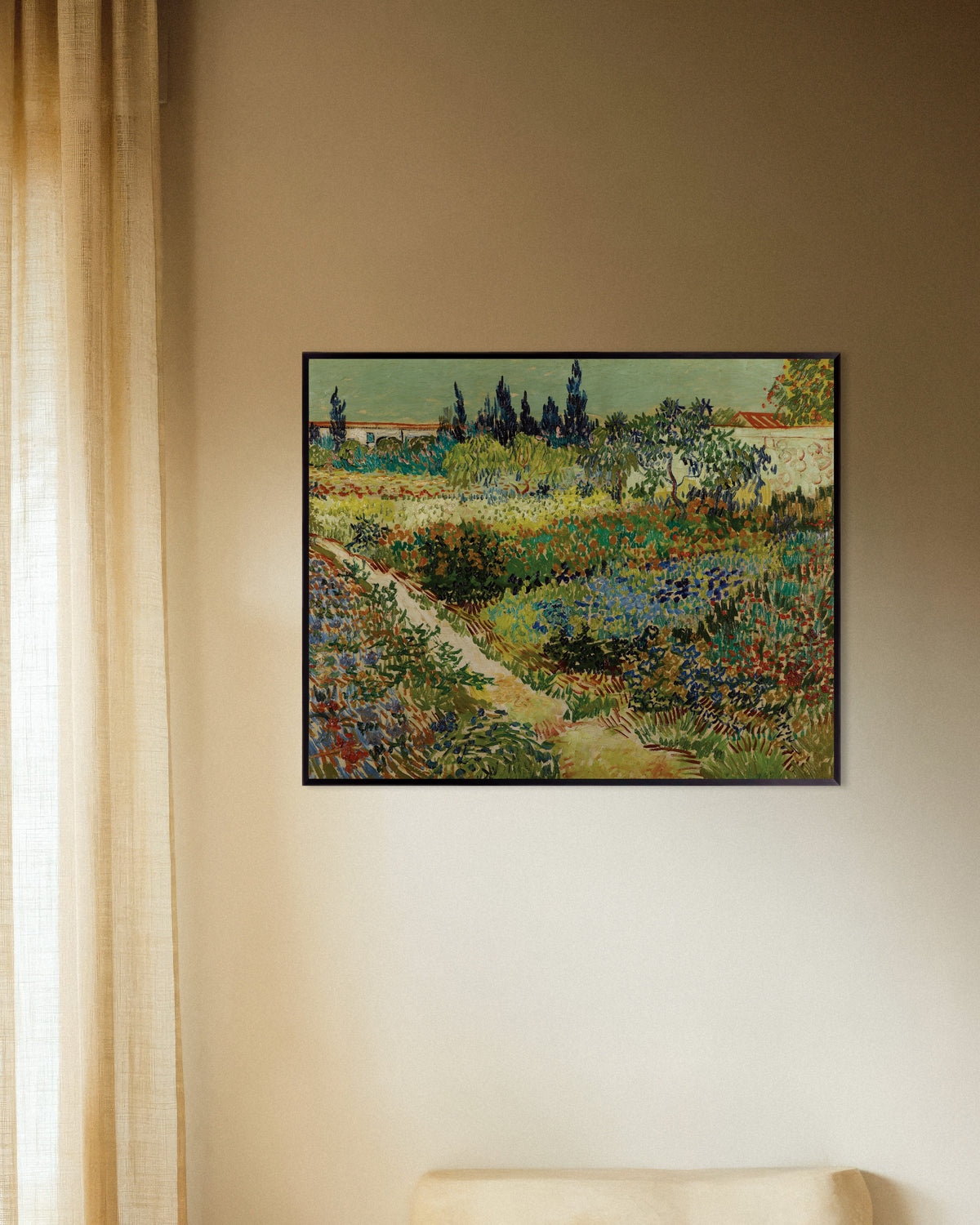 Poster „Garten in Arles (1888) von Vincent van Gogh“ mit Metallrahmen