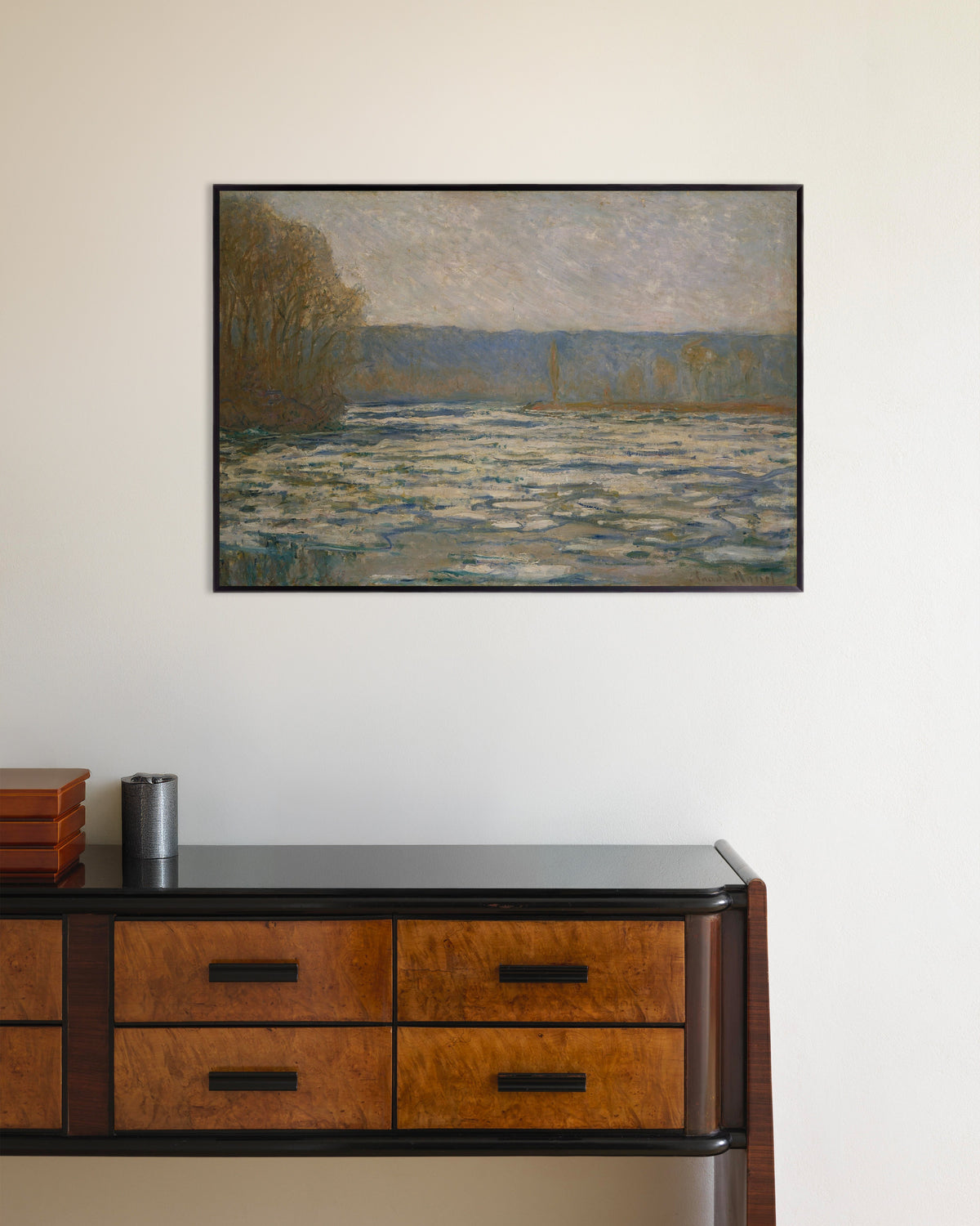 Poster Eisgang auf der Seine bei Bennecourt (1893) von Claude Monet mit Metallrahmen