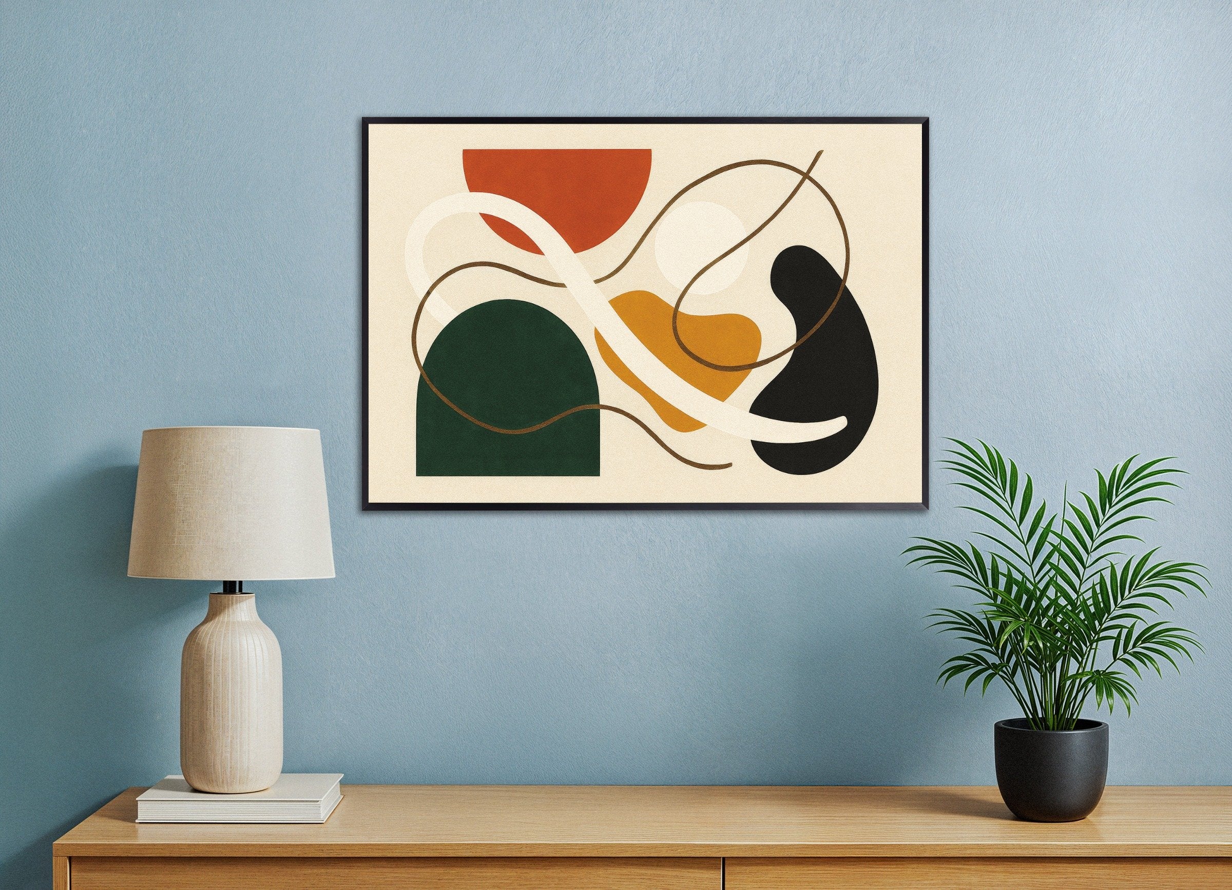 Poster of Inflections 03 – abstract composition with bold forms, with metal frame