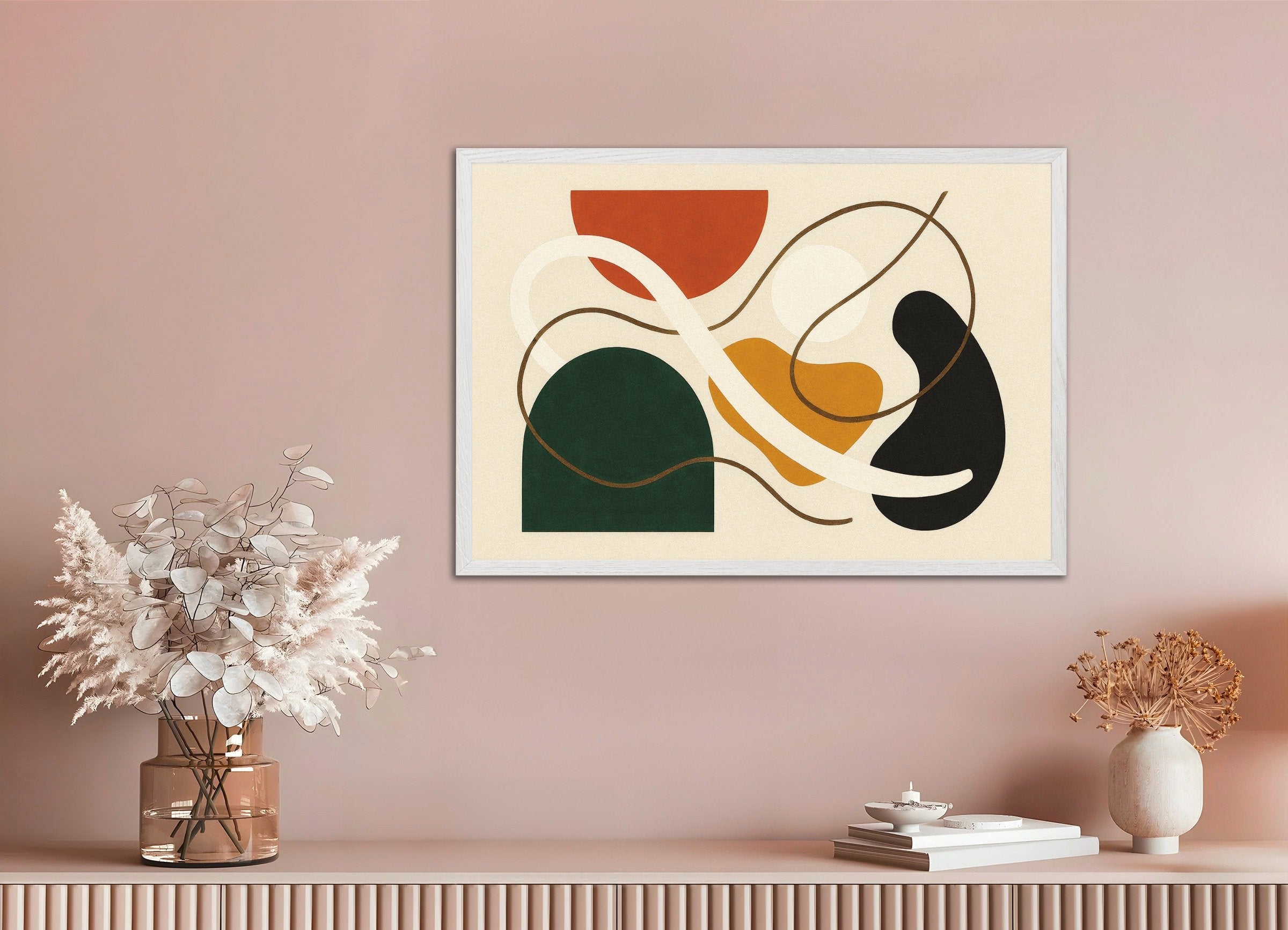 Poster of Inflections 03 – abstract composition with bold forms, with white wooden frame