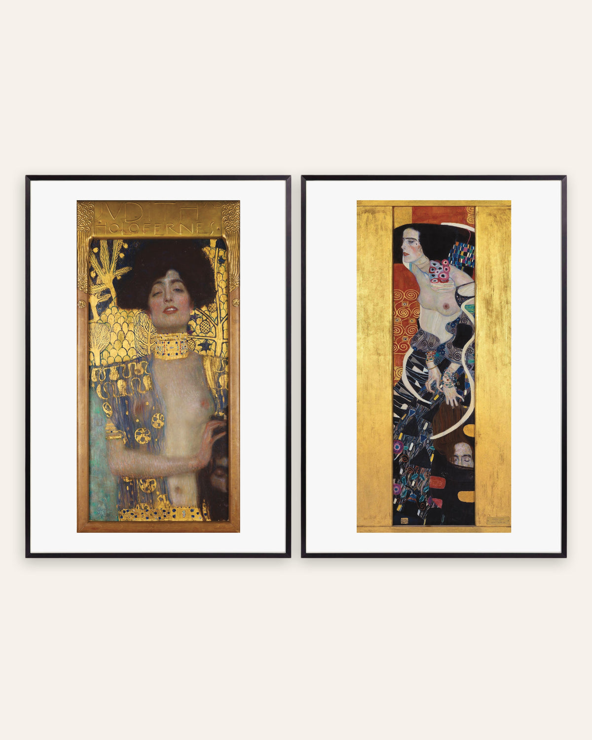 Klimt Poster 2er-Set: Judith I und Judith II, in schwarzen Metallrahmen