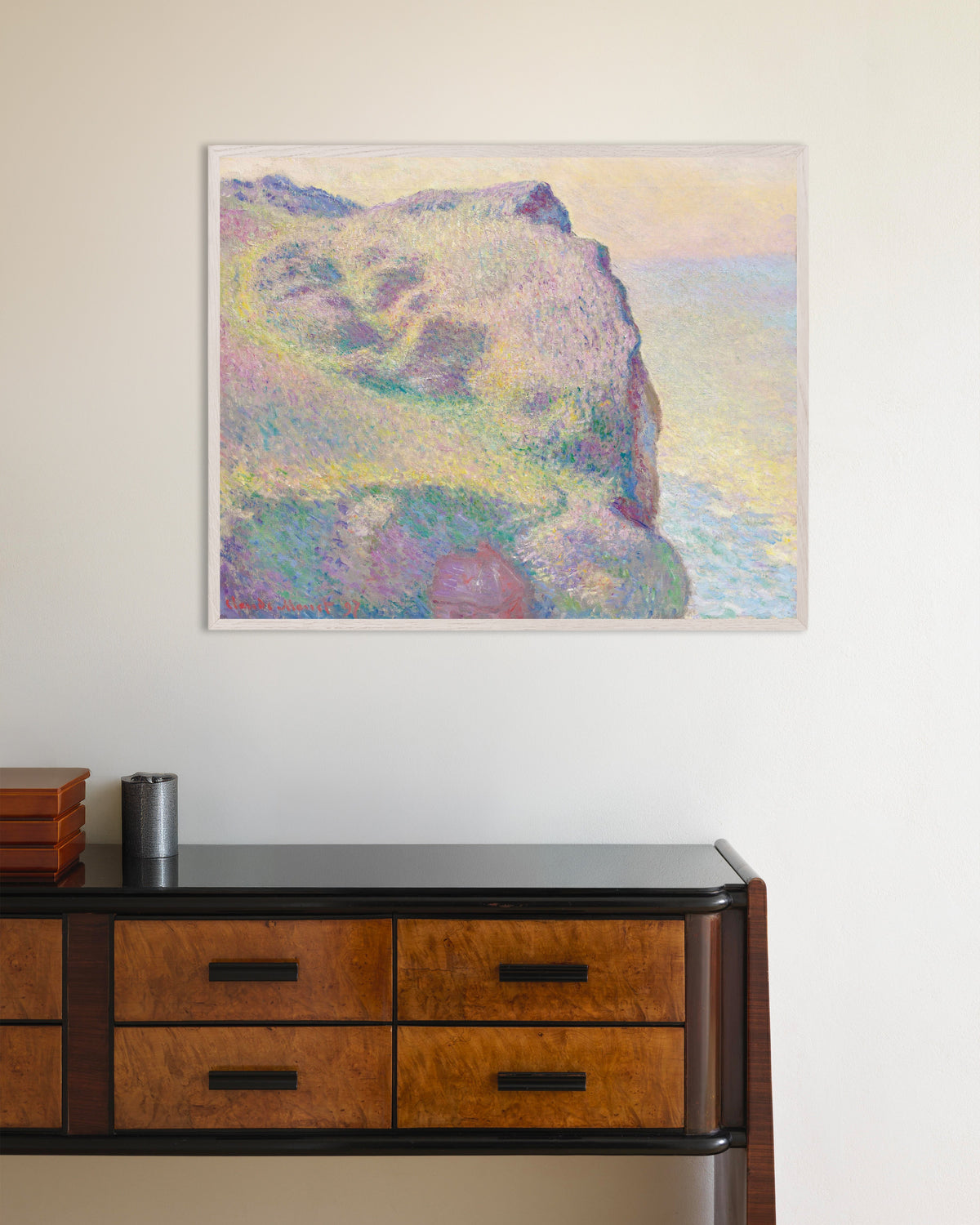 Poster Die Pointe du Petit Ailly (1897) von Claude Monet mit weißem Holzrahmen