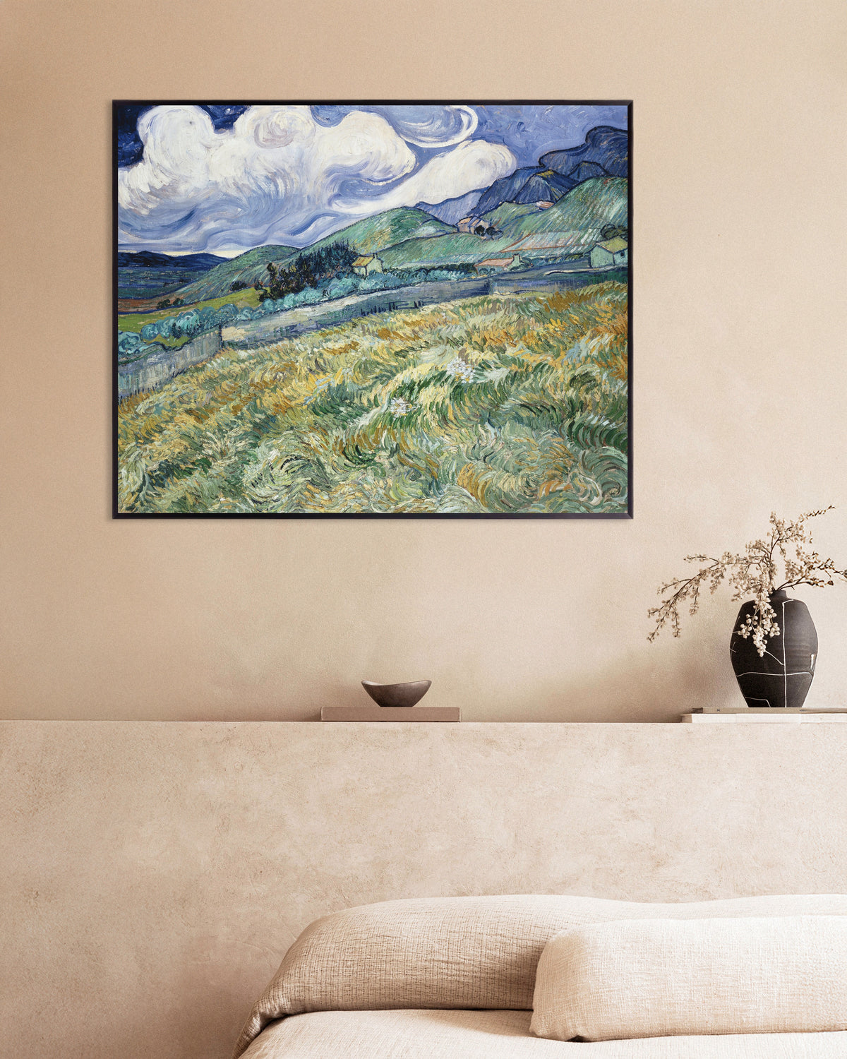 Poster von Landschaft bei Saint-Rémy (1889) von Vincent van Gogh, mit Metallrahmen