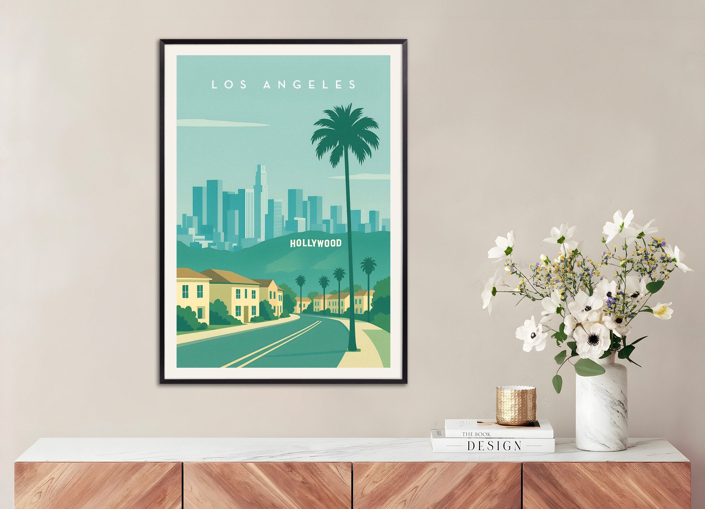 Poster of Los Angeles Hollywood Wall Art Print, with metal frame