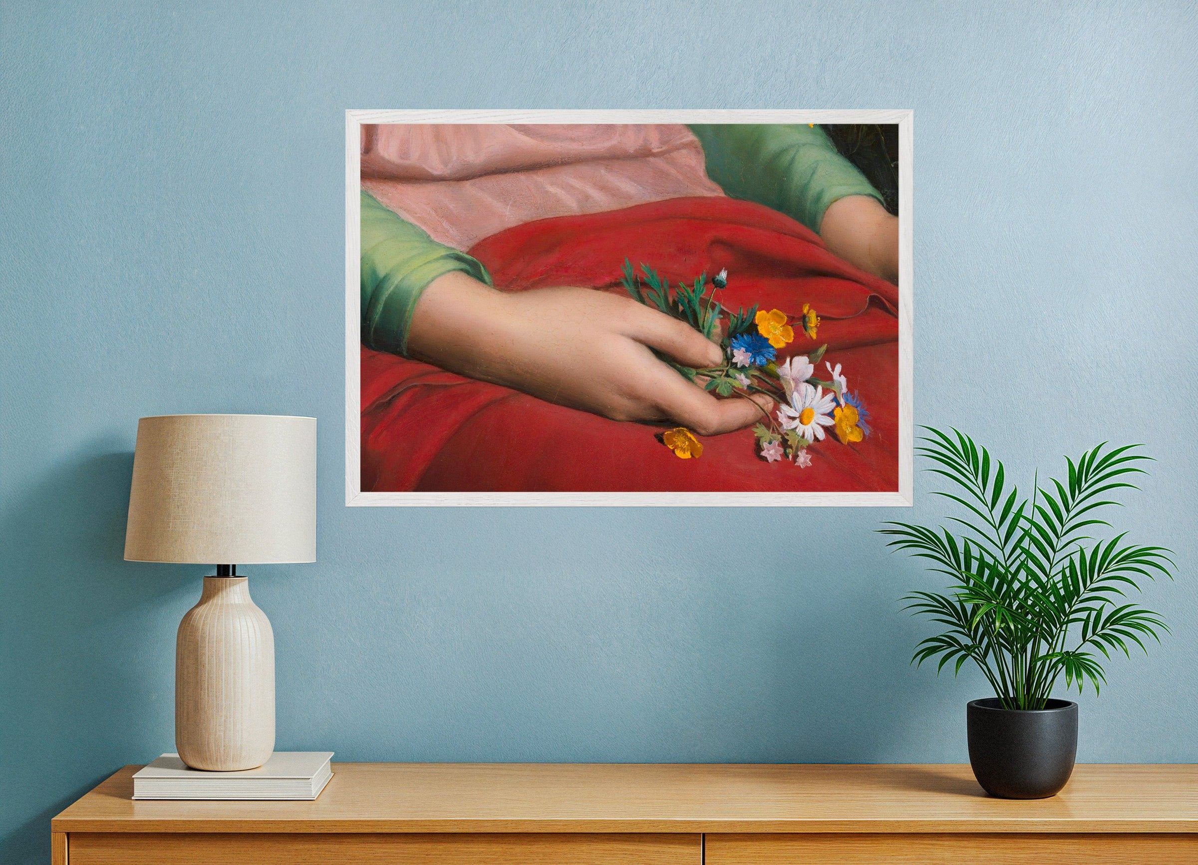 Louis Janmot „Fleur des Champs“ Nahaufnahme der Hand – Poster mit Wildblumenstrauß für österreichische Wohnräume