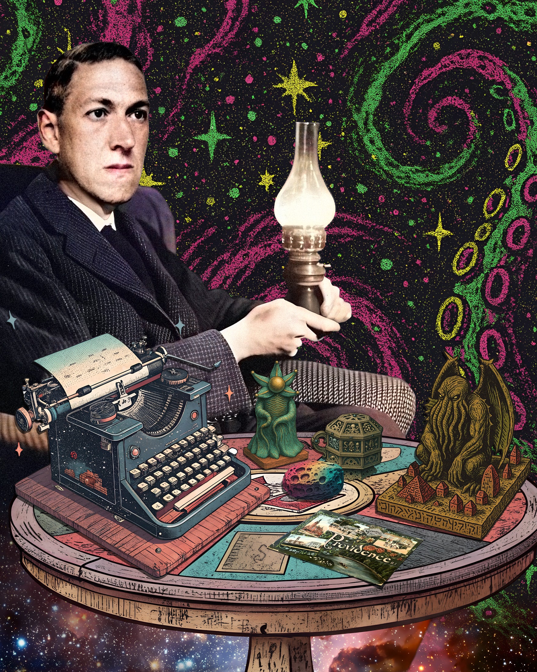 H.P. Lovecraft Plakat – Kosmisches Horror-Porträt