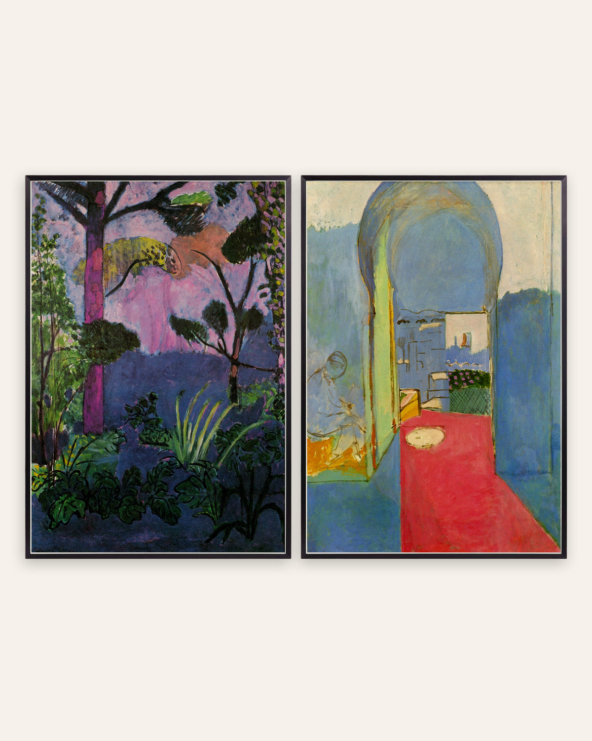 Matisse Poster 2er-Set: Marokkanische Landschaft (Akanthus) und Eingang zur Kasbah, in schwarzen Metallrahmen