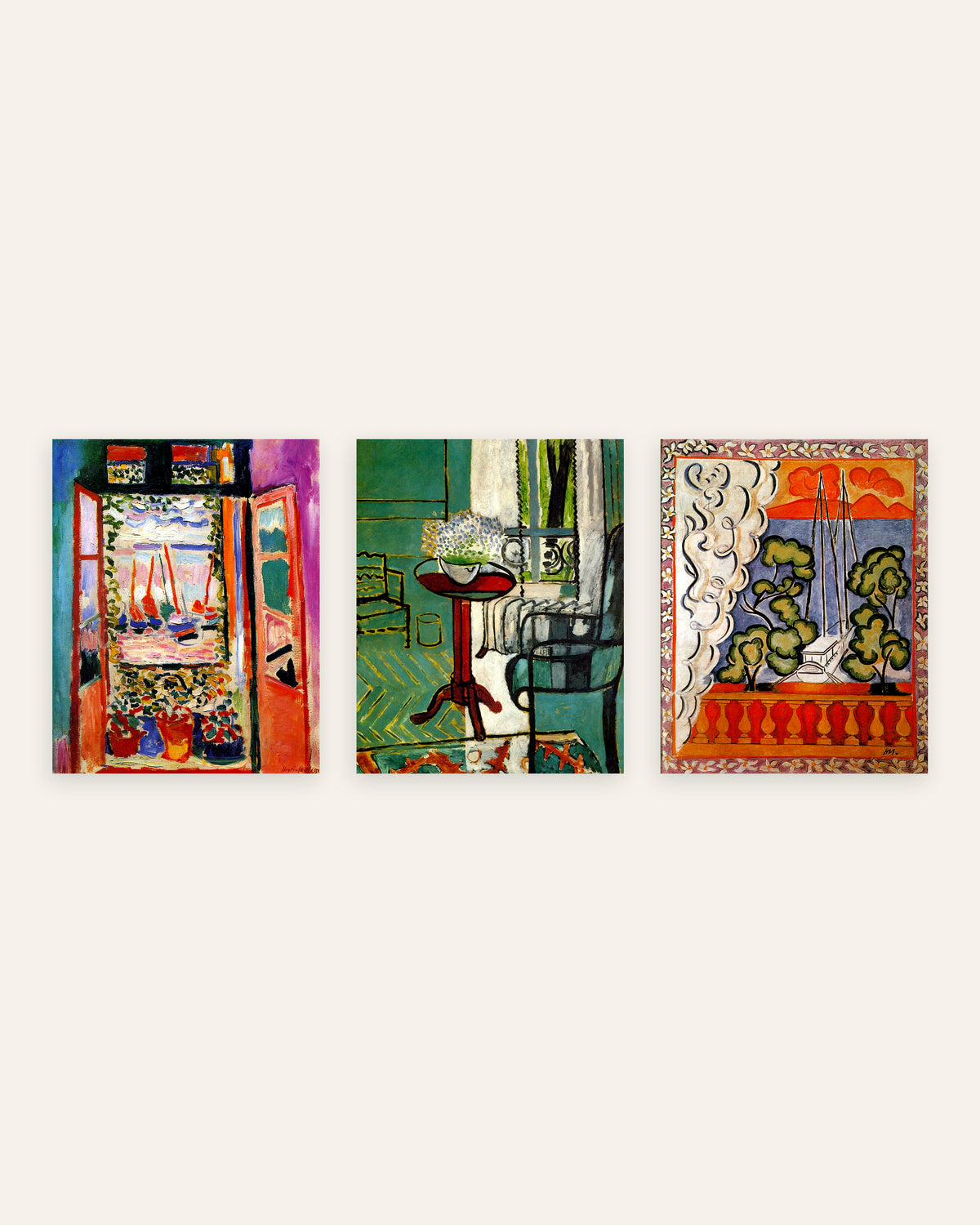 Matisse Poster 3er-Set: Fenster in Collioure, mit Vergissmeinnicht und auf Tahiti, ohne Rahmen