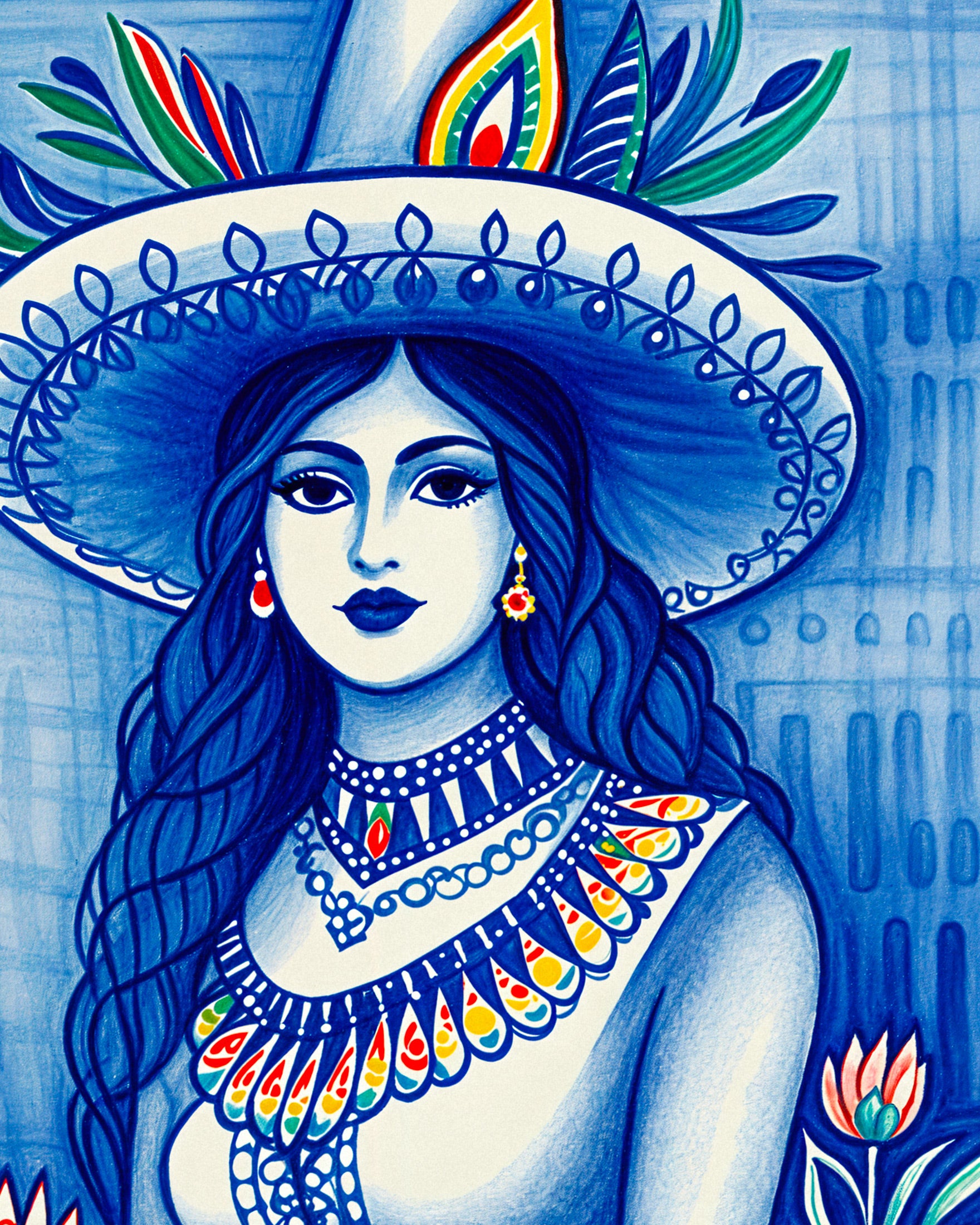 Mexikanische Kunst, Folklore, Frauenporträt - Poster