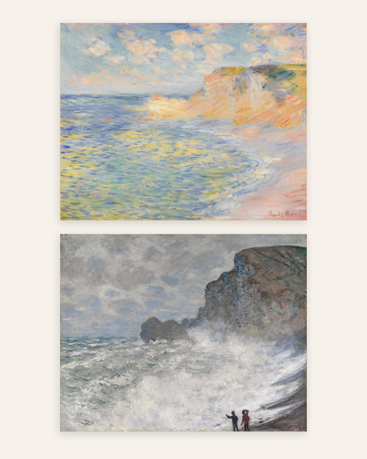 Monet Étretat Poster 2er-Set: Falaise d’Amont und stürmisches Wetter, ohne Rahmen