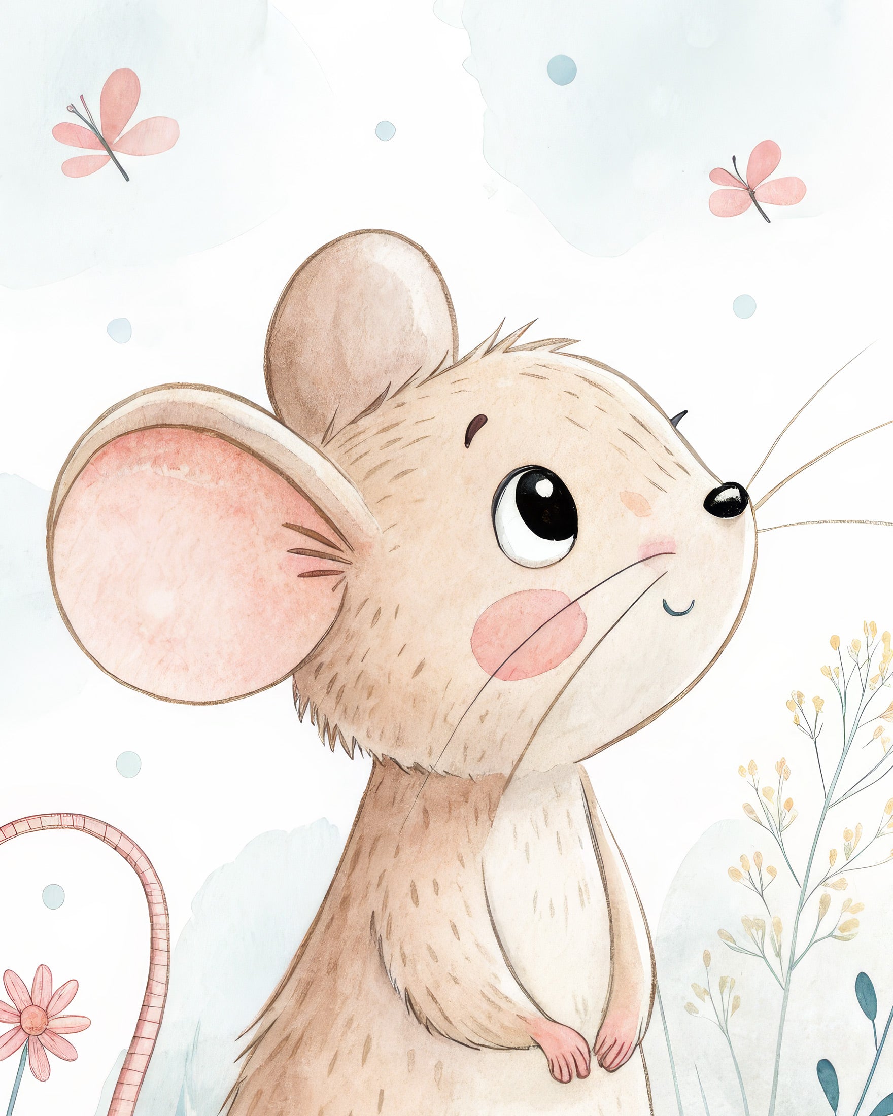 Maus Poster - Süßes Kinderzimmer Plakat mit Blumen