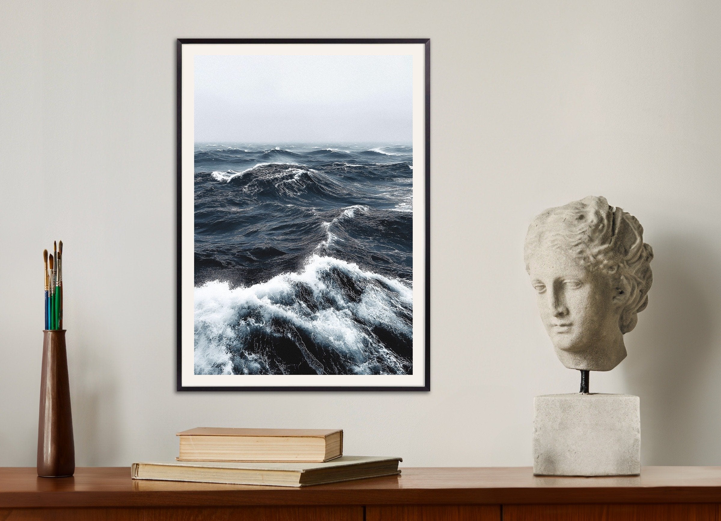 Poster of Ocean waves photography print, with metal frame