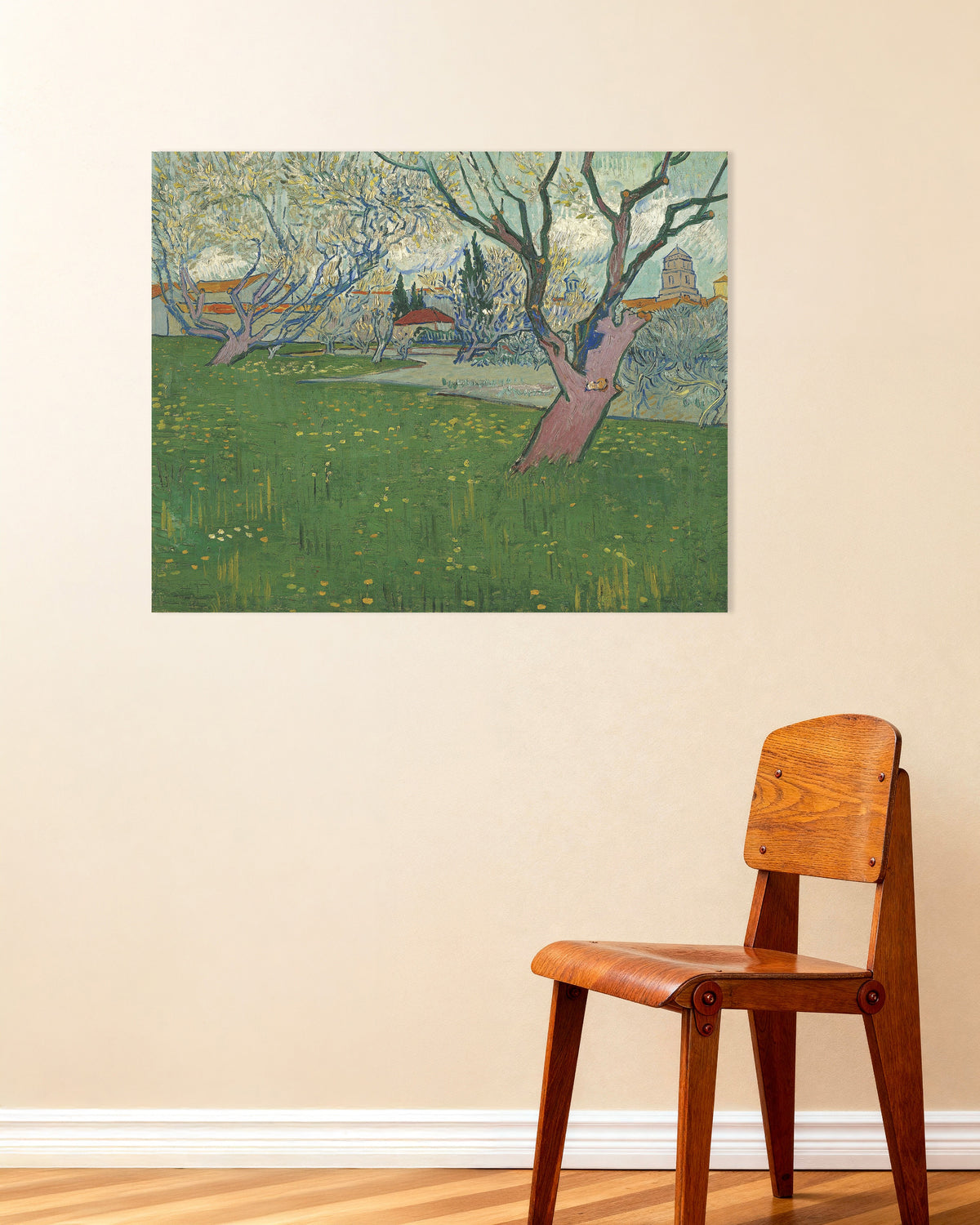 Poster von Blühender Obstgarten mit Blick auf Arles (1889) von Vincent van Gogh