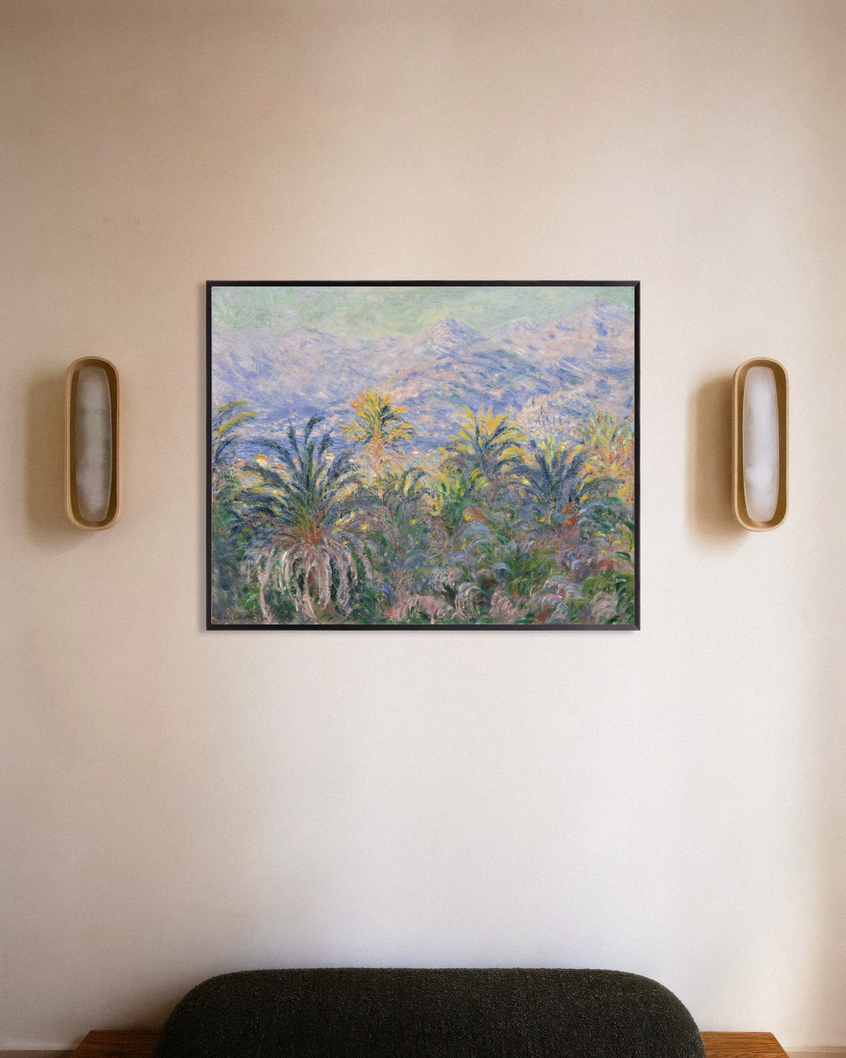 Poster Palmen in Bordighera (1884) von Claude Monet mit Metallrahmen
