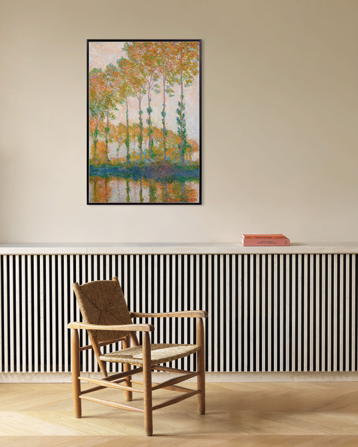 Poster Pappeln am Ufer der Epte, Herbst (1891) von Claude Monet mit Metallrahmen