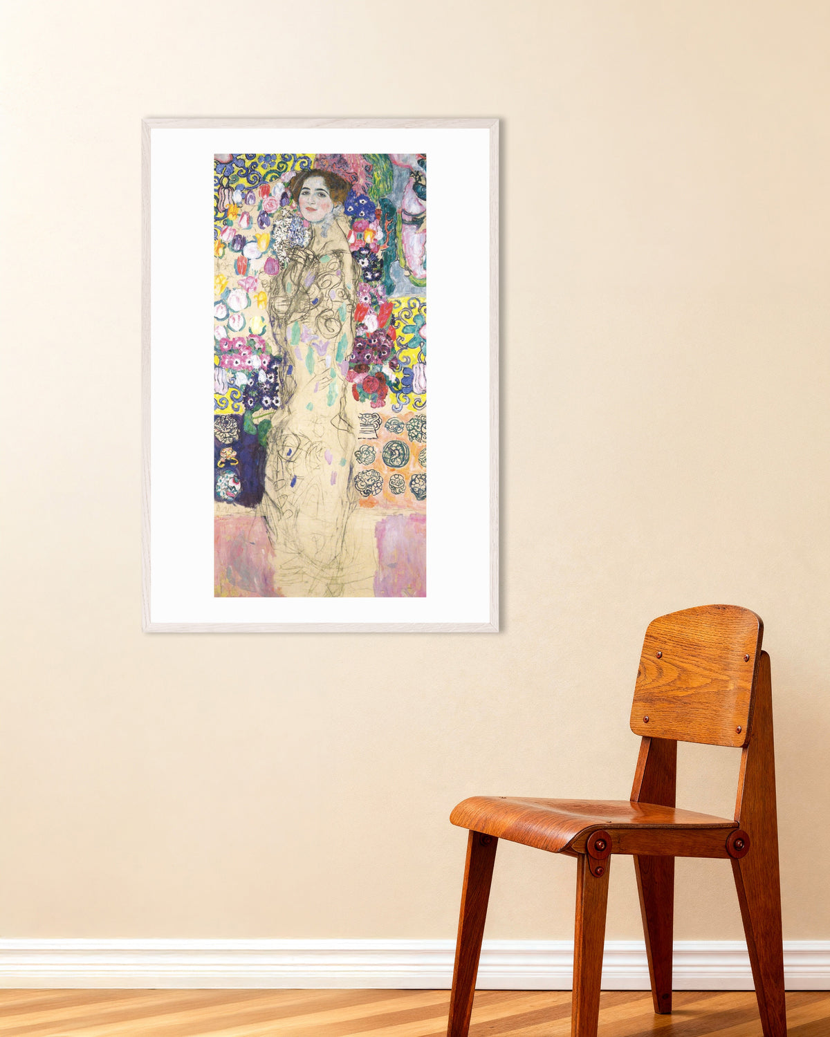 Poster Bildnis Maria Munk (1917–1918) von Gustav Klimt mit weißem Holzrahmen