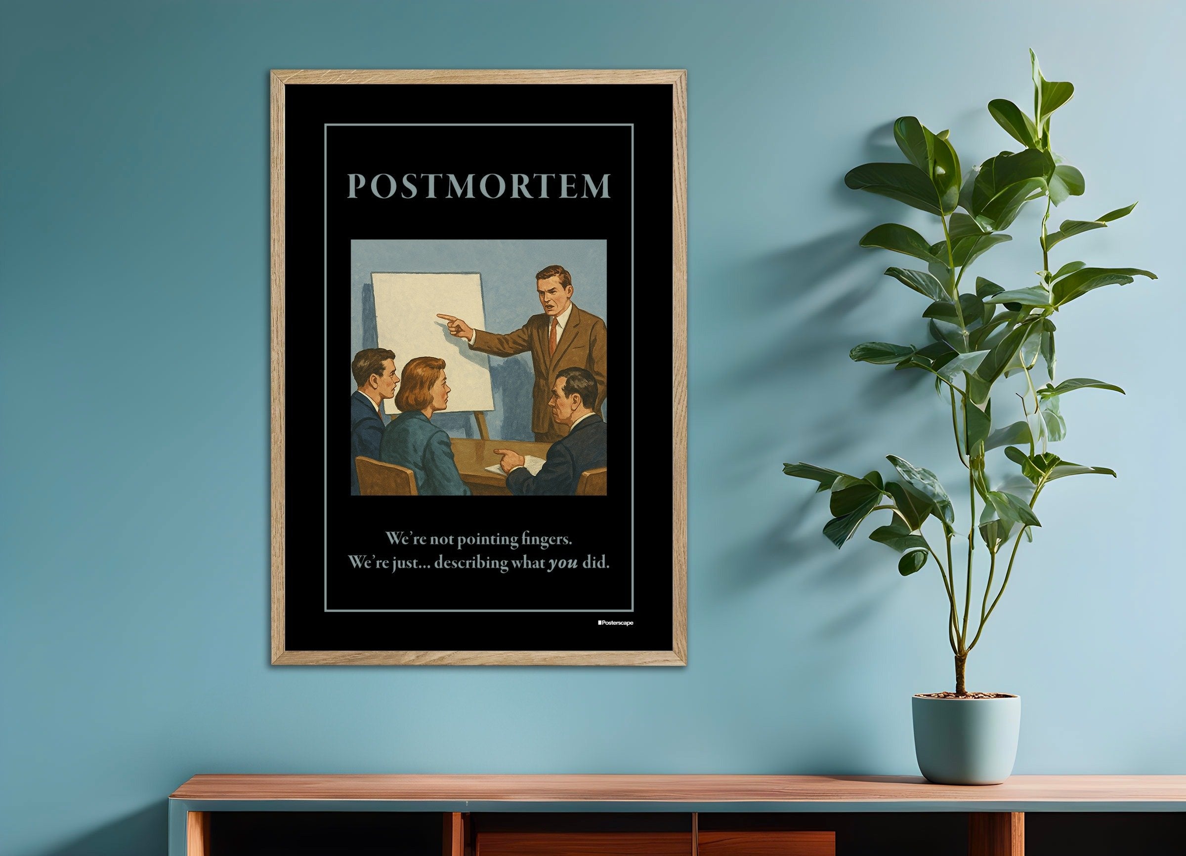 Poster of Postmortem - Demotivational Poster, with natural wooden frame