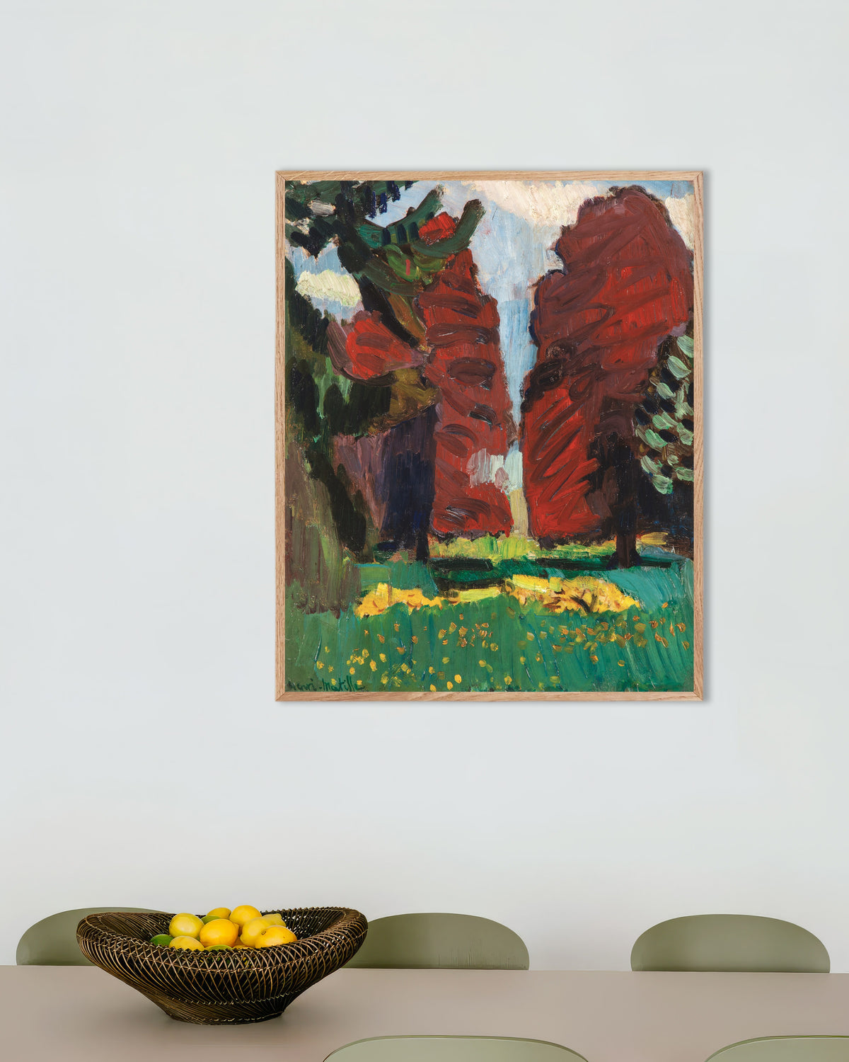 Poster Purpurfarbene Buchen (1901) von Henri Matisse, mit naturfarbenem Holzrahmen