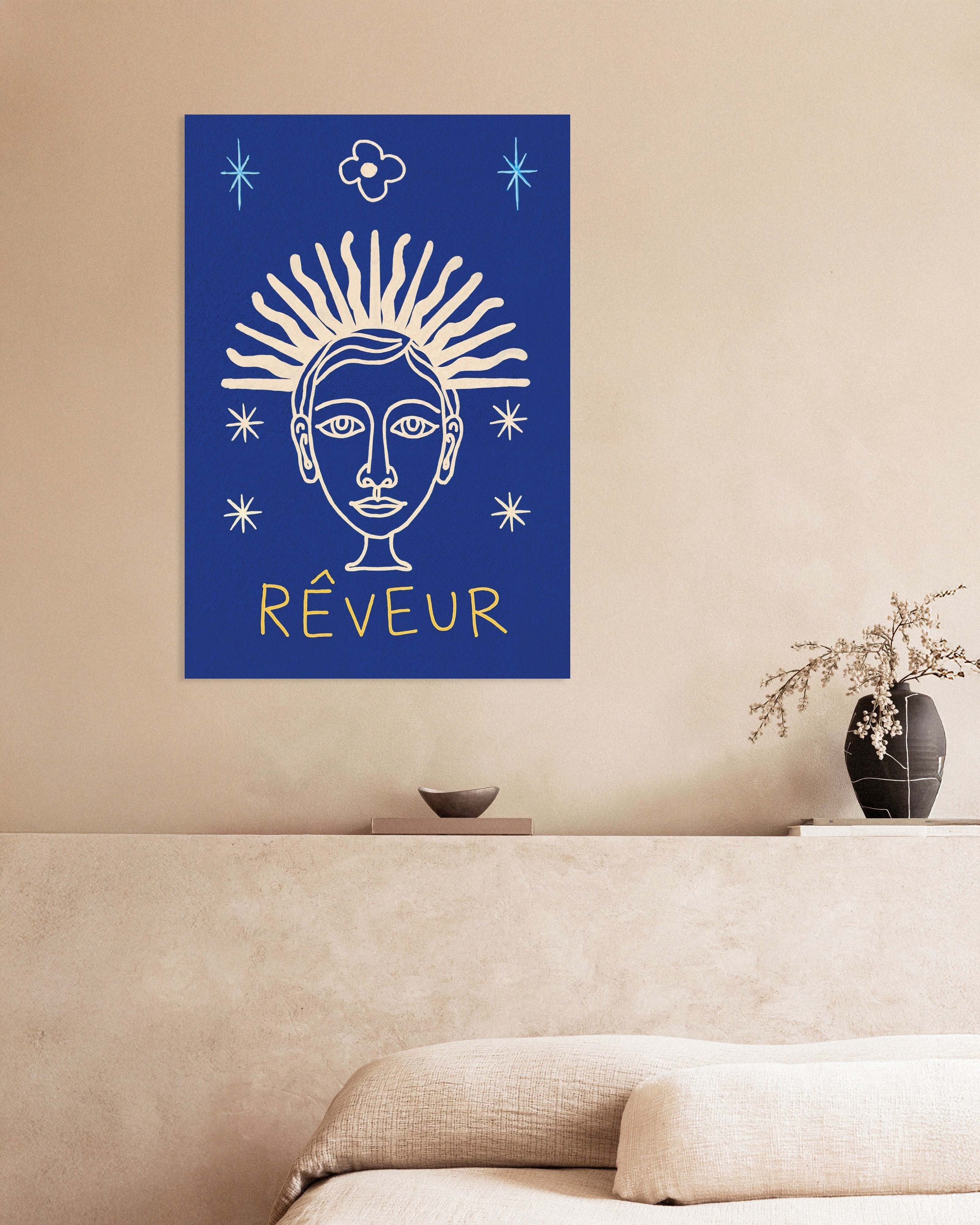 Poster of Rêveur - Sunburst Face on Deep Blue