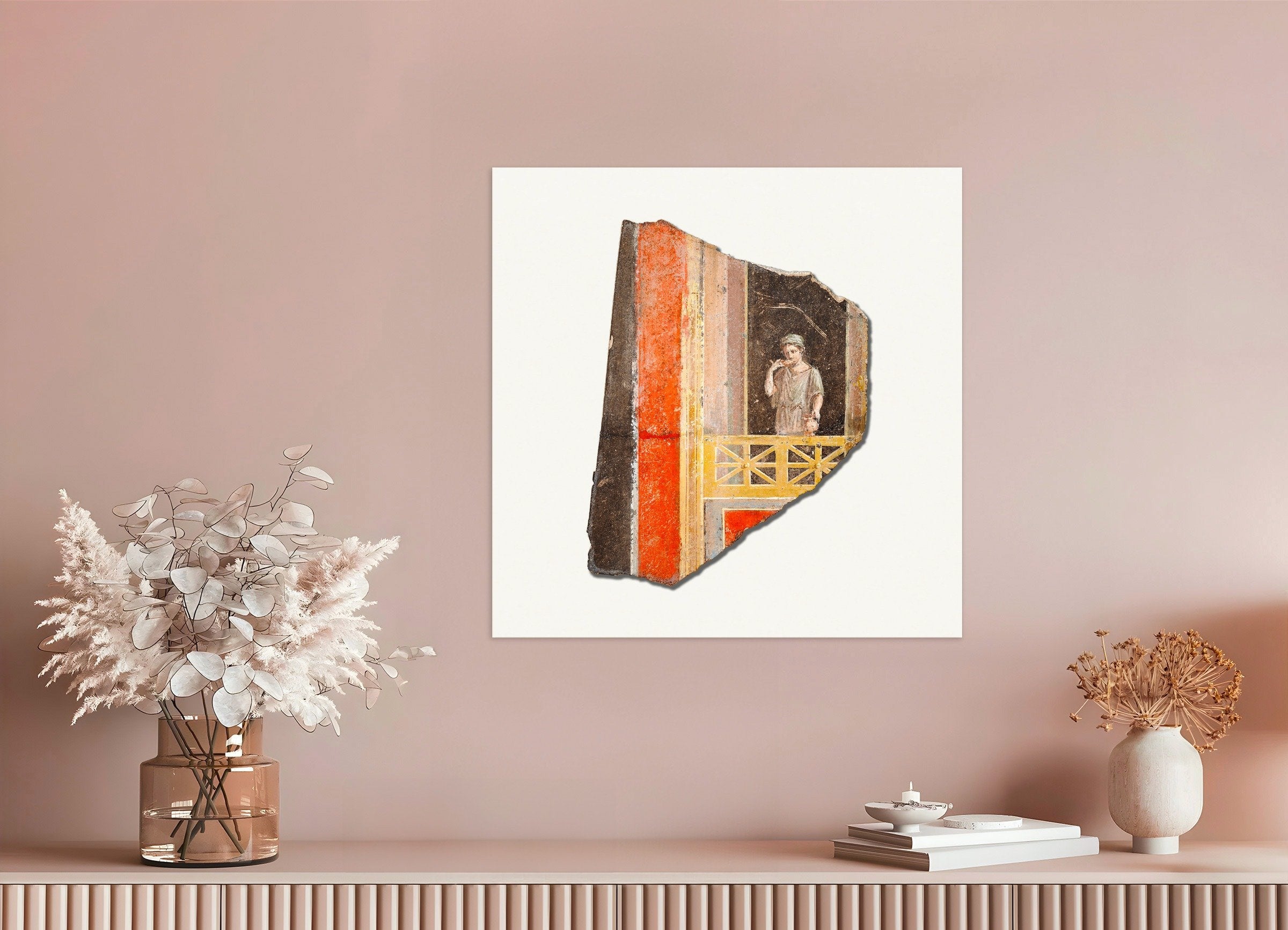 Poster of Roman Fresco Fragment Woman on Balcony - Second Style Wall Painting