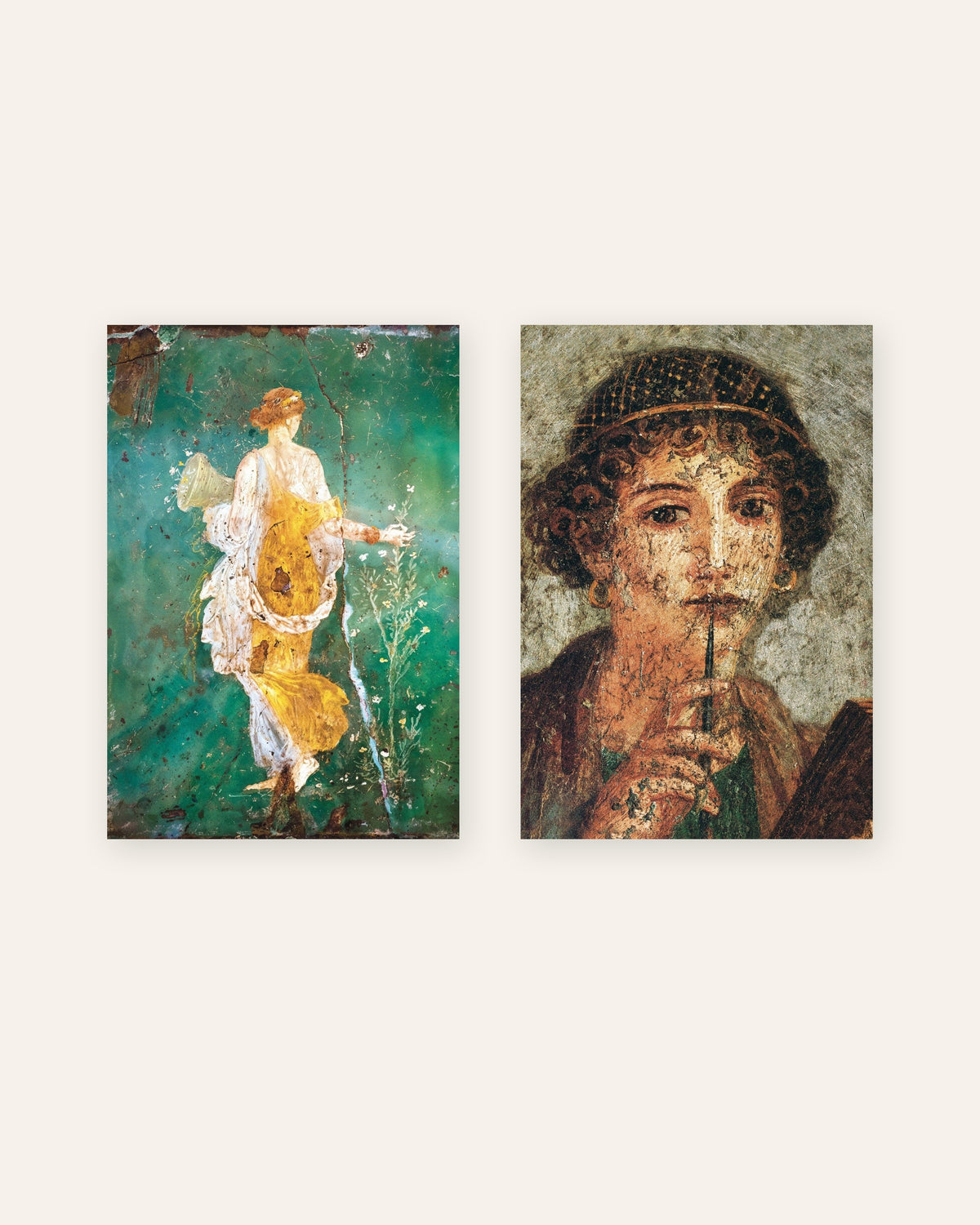 Set aus 2 Postern mit römischen Fresken, Flora und Sappho, ohne Rahmen