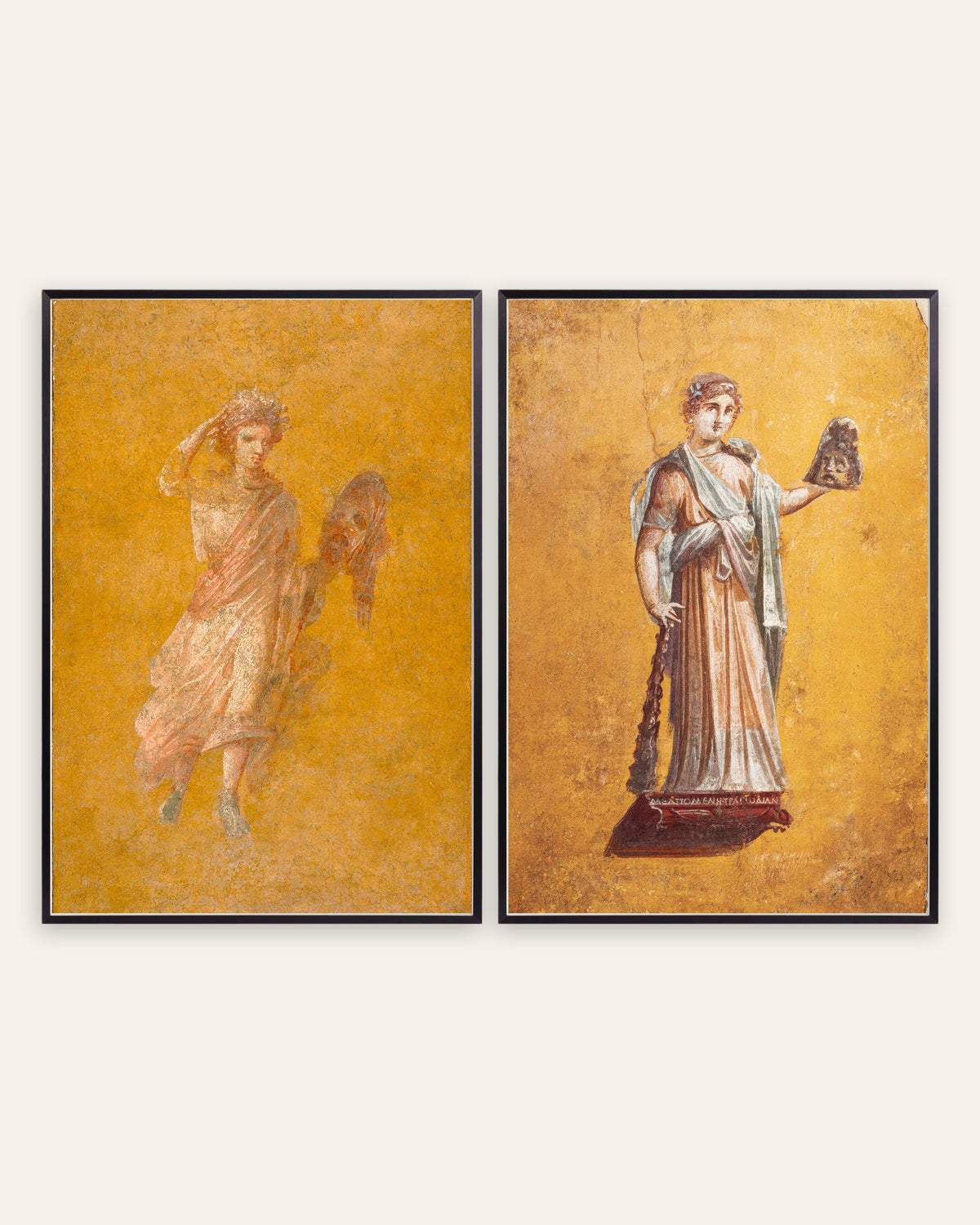 Römische Fresken Poster, 2er-Set: Melpomene, Muse der Tragödie, in schwarzen Metallrahmen