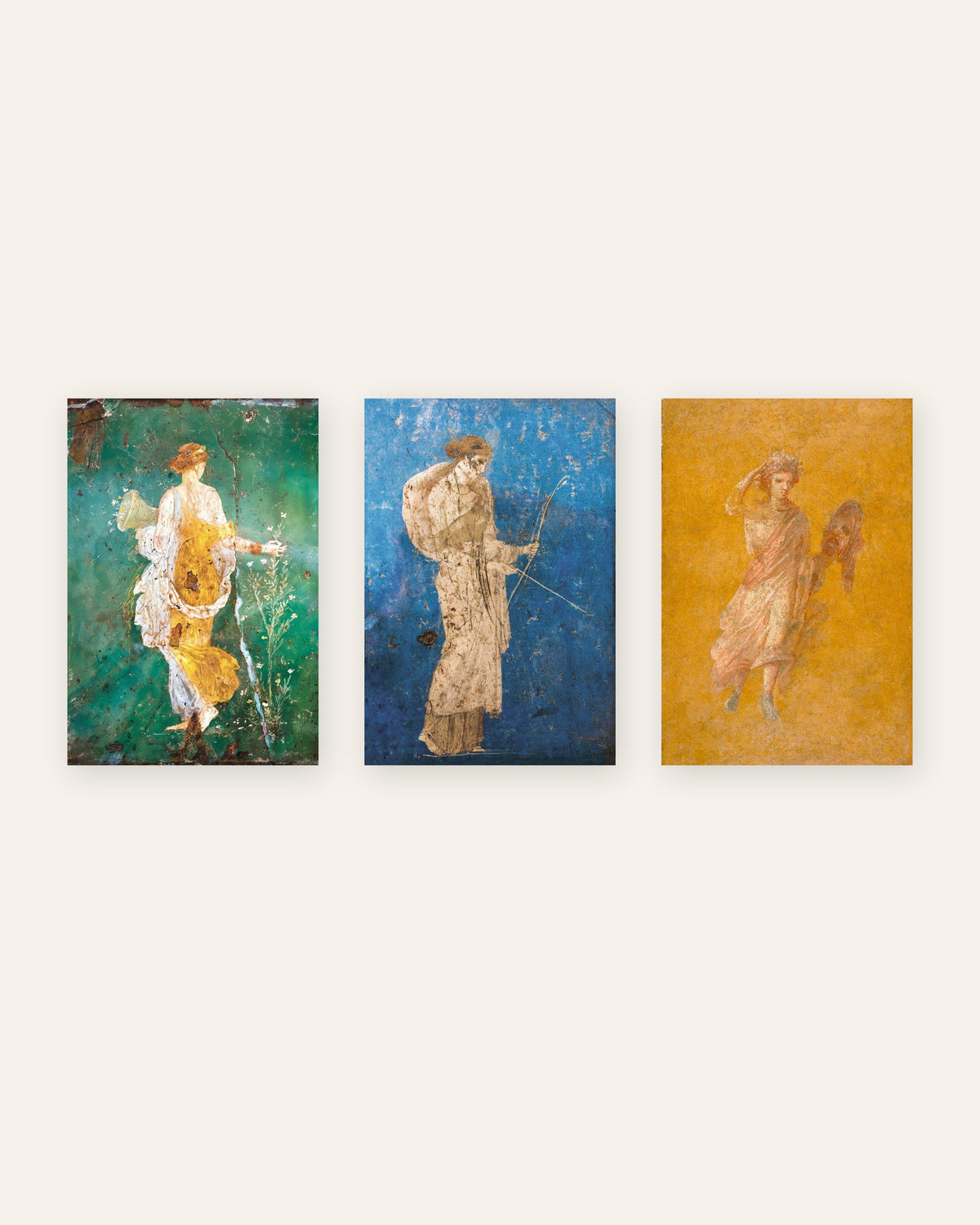 Set aus 3 Postern mit römischen Fresken, Flora, Artemis und Melpomene, ohne Rahmen