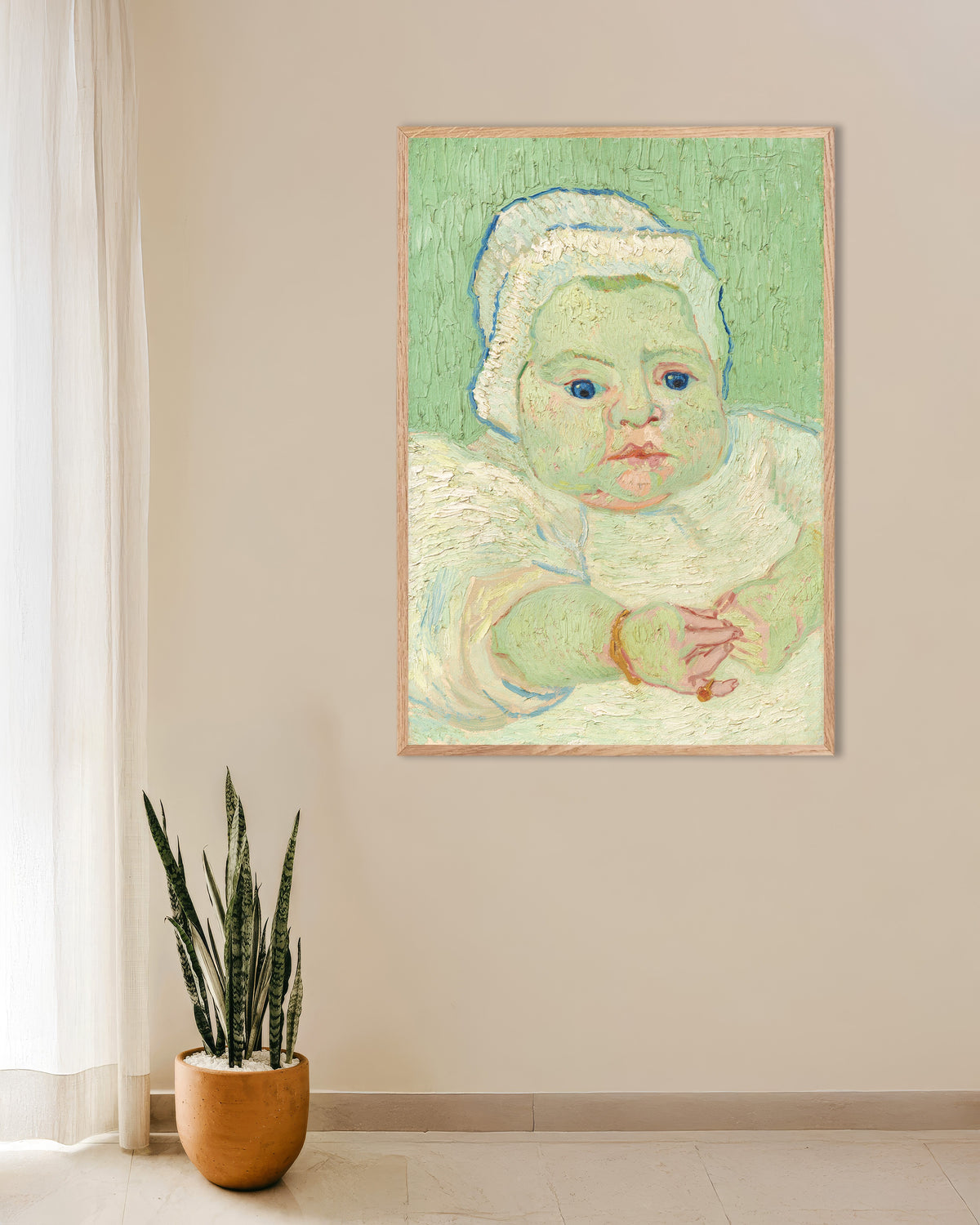Poster von Baby Roulin (1888) von Vincent van Gogh, mit naturfarbenem Holzrahmen