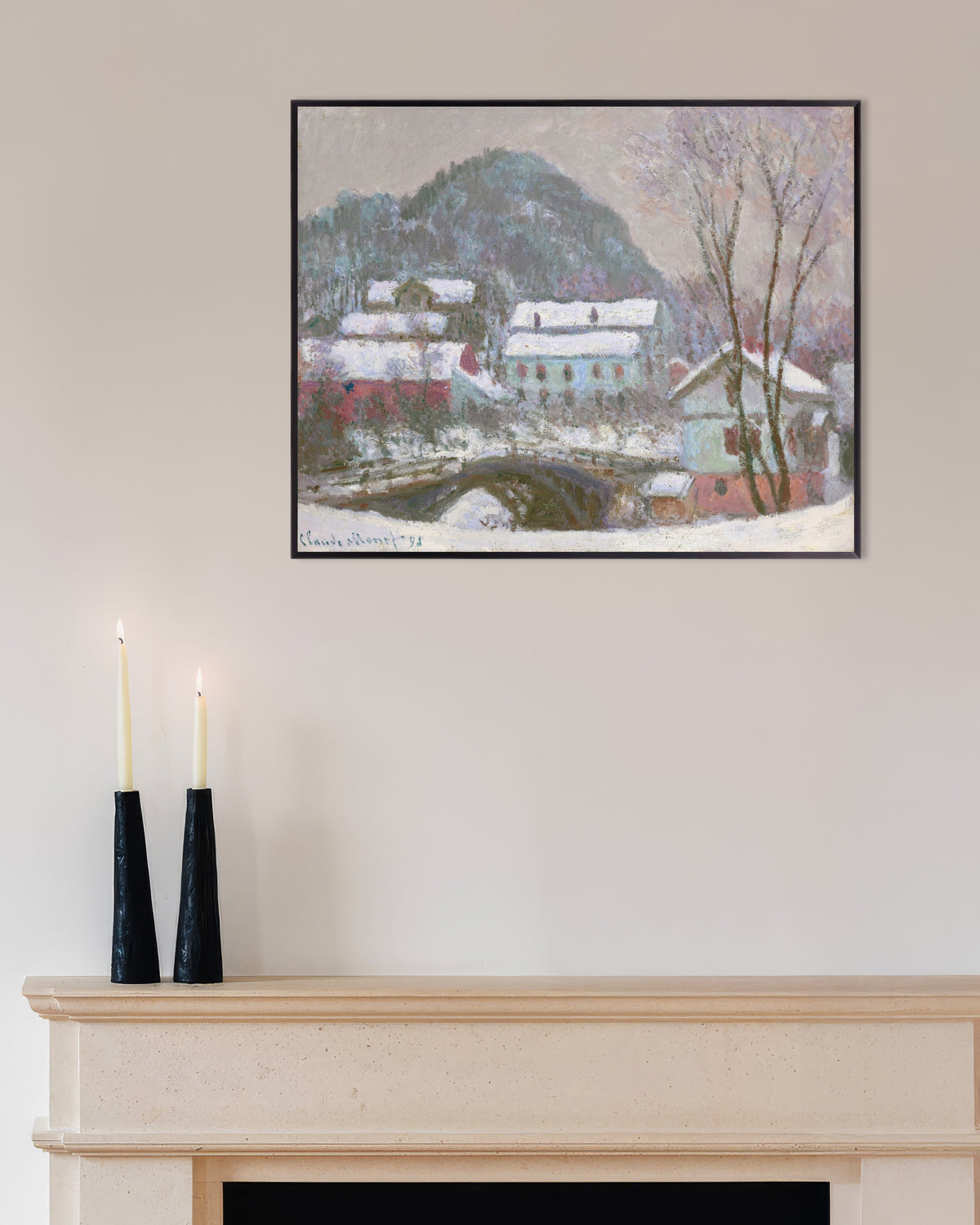 Poster Sandvika, Norwegen, Schneeeffekt (1895) von Claude Monet mit Metallrahmen